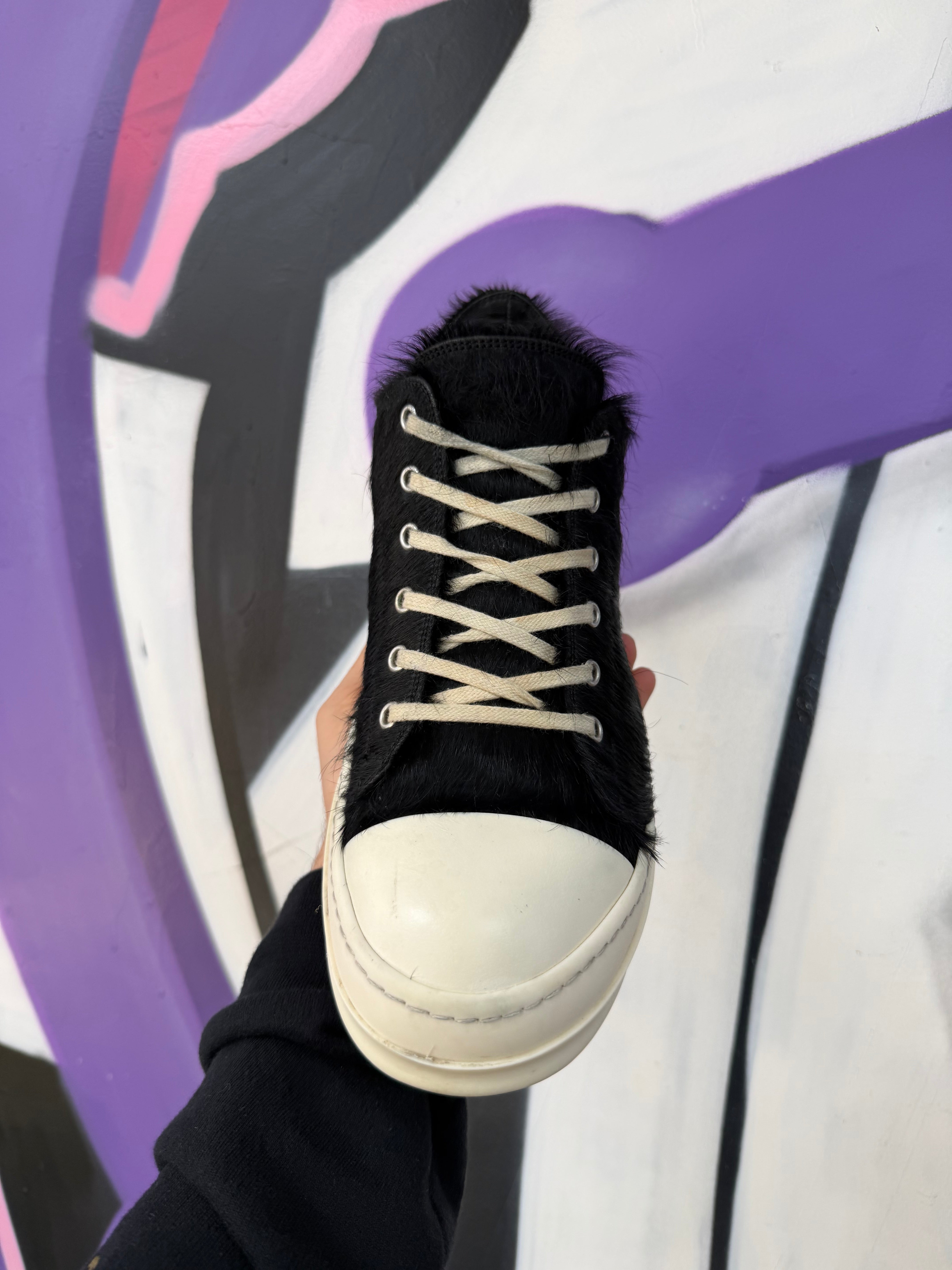 Rick Owens Black Ponyhair Mainline Low Sneakers