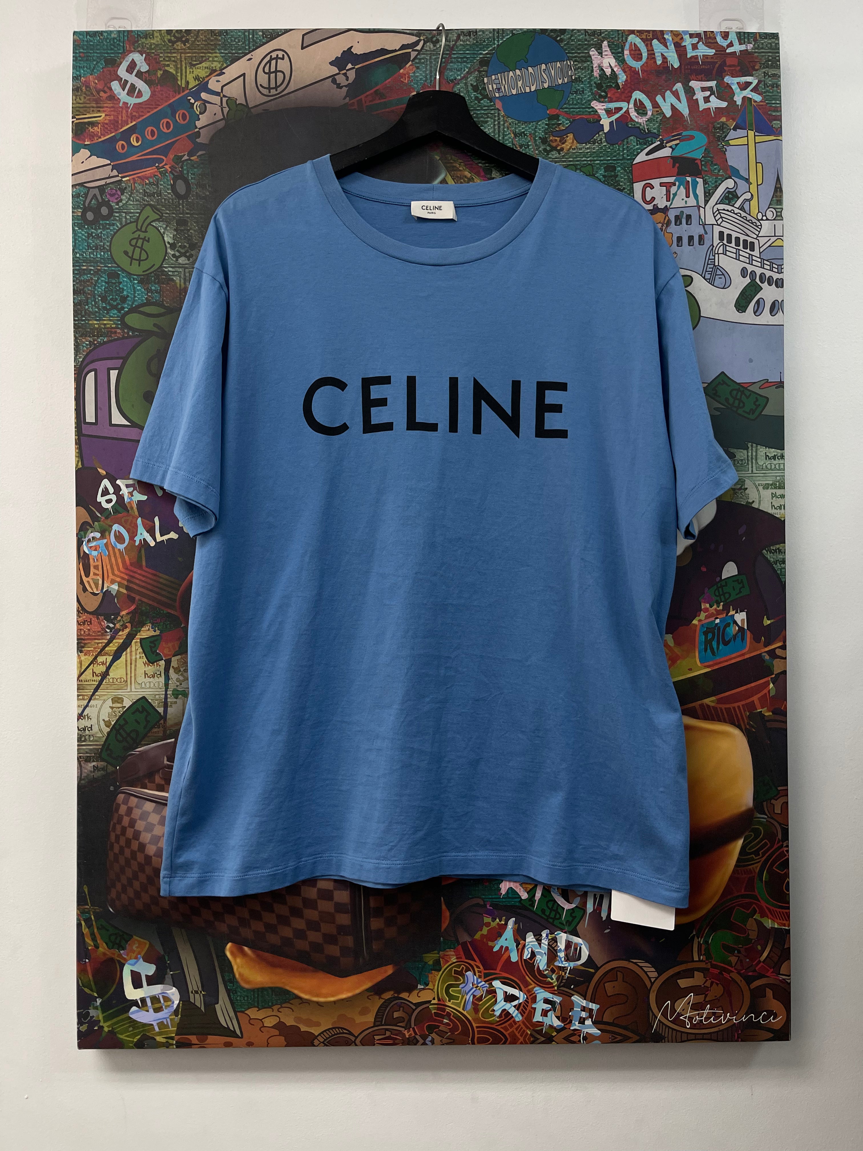Celine Blue Black Spellout Tee