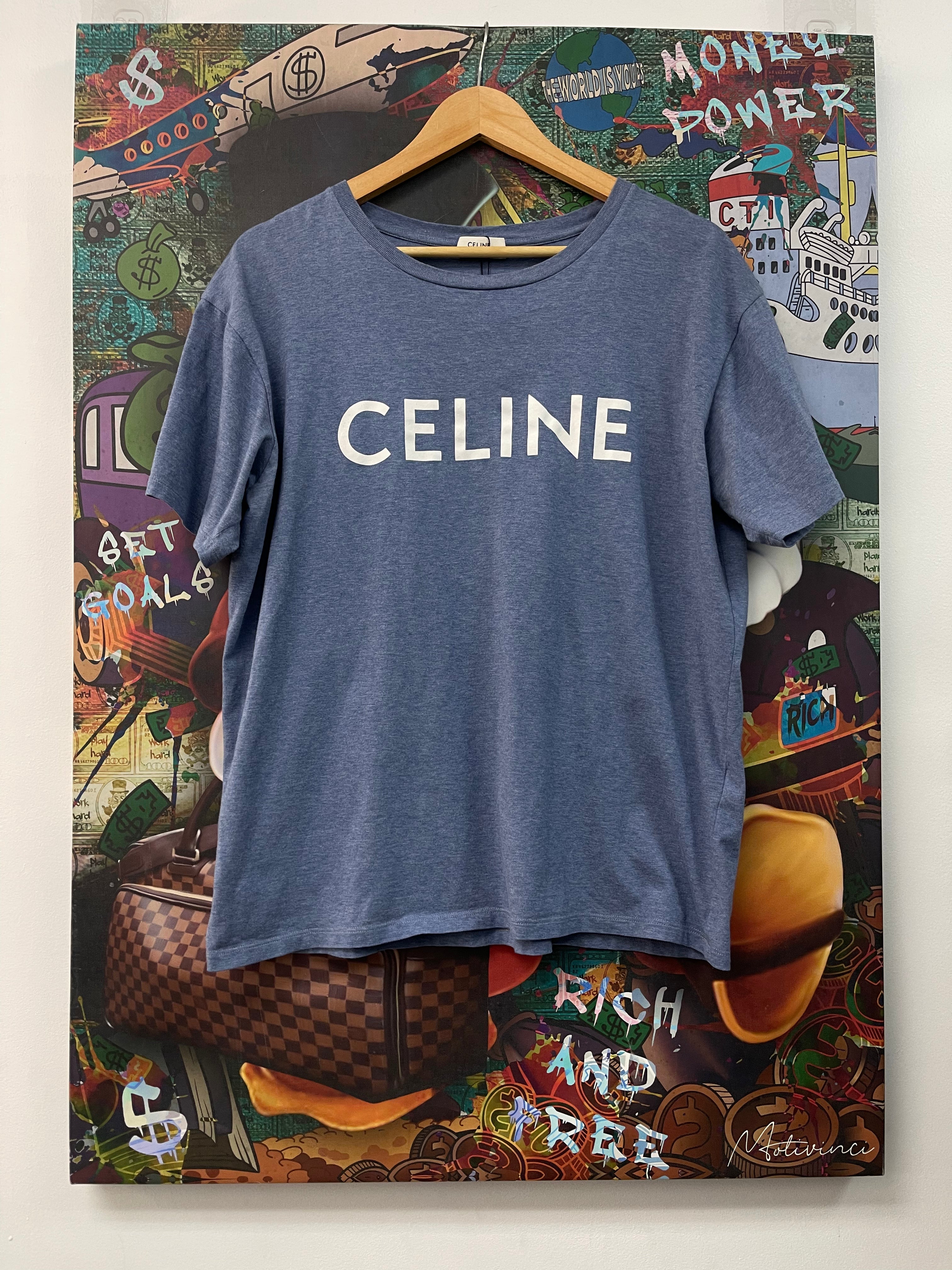 Celine Powder Blue White Spellout Tee