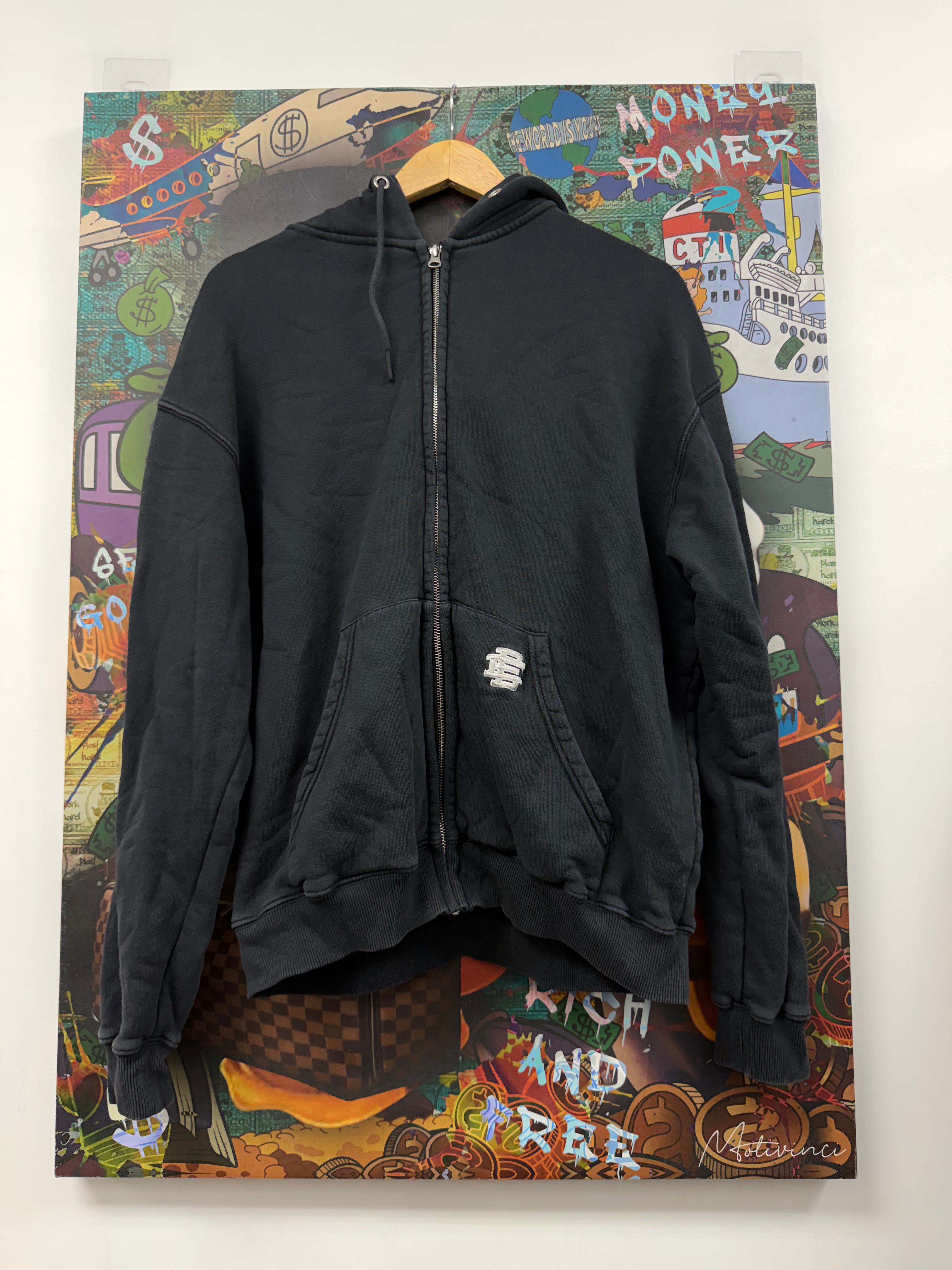 Eric Emanuel Washed Black Embroidered Pocket Logo Zip Up