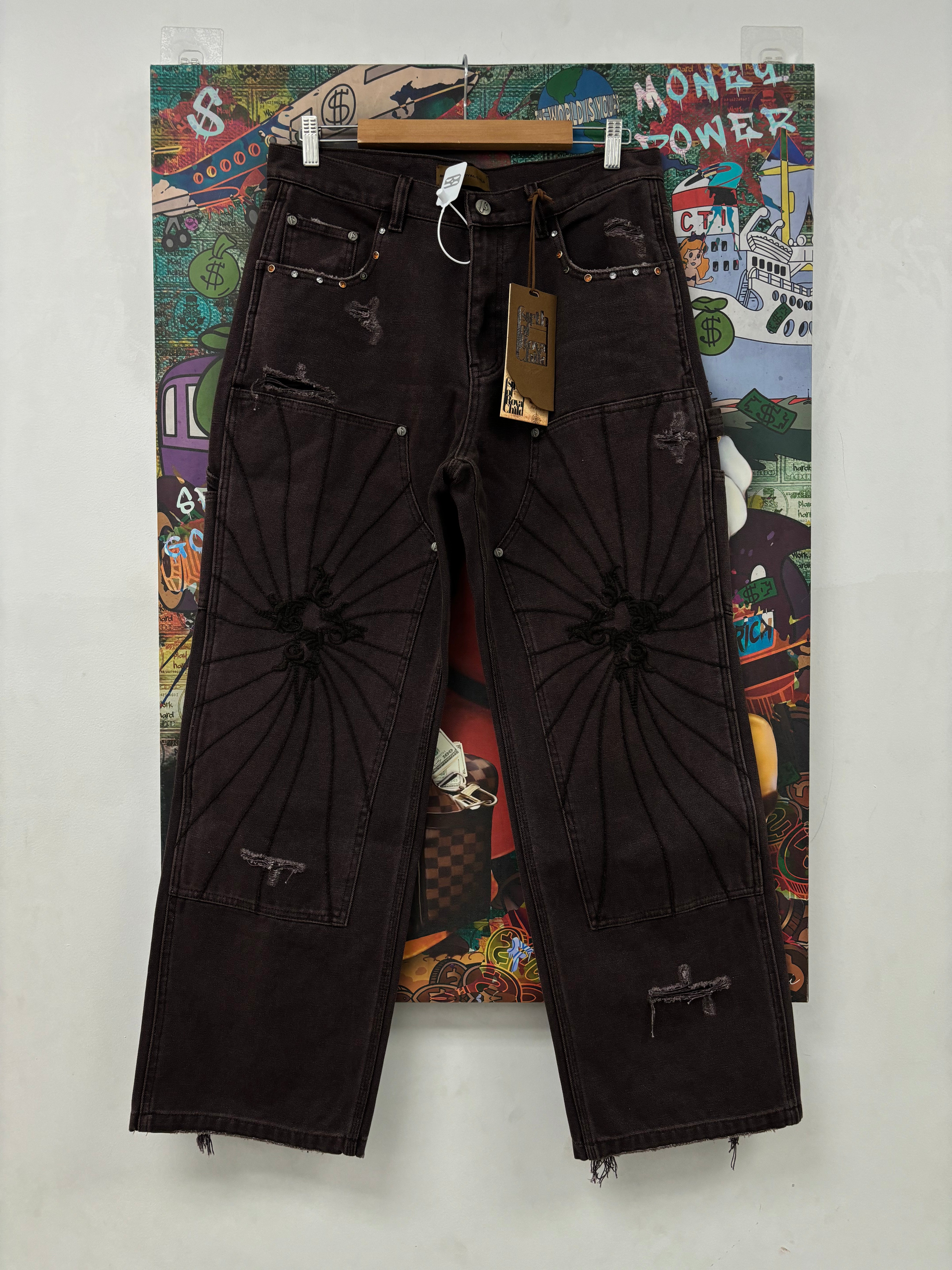 Birth Of A Royal Child Pearl Studded Carpenter Pants Brown