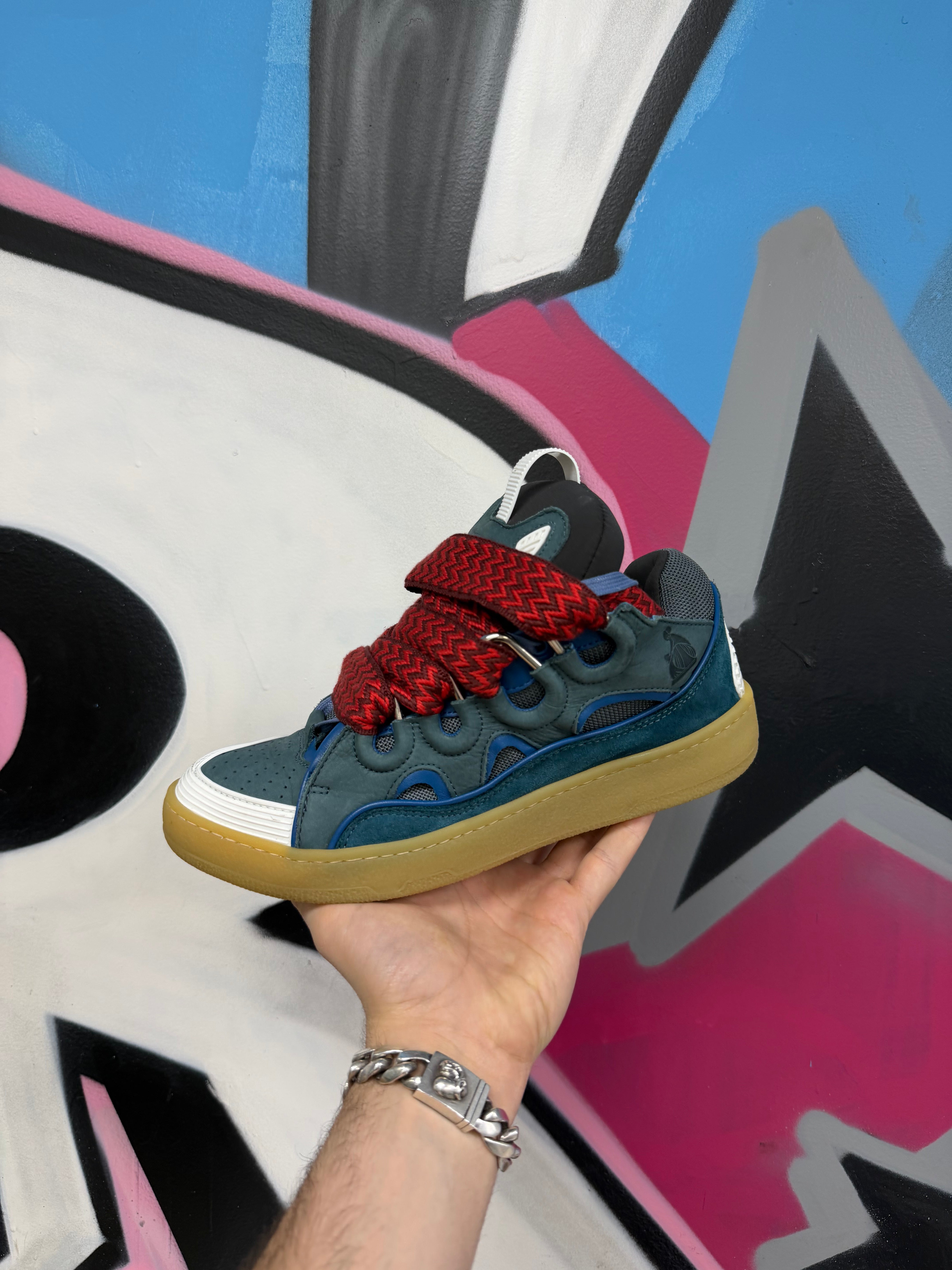 Lanvin Navy Red Curb Sneakers