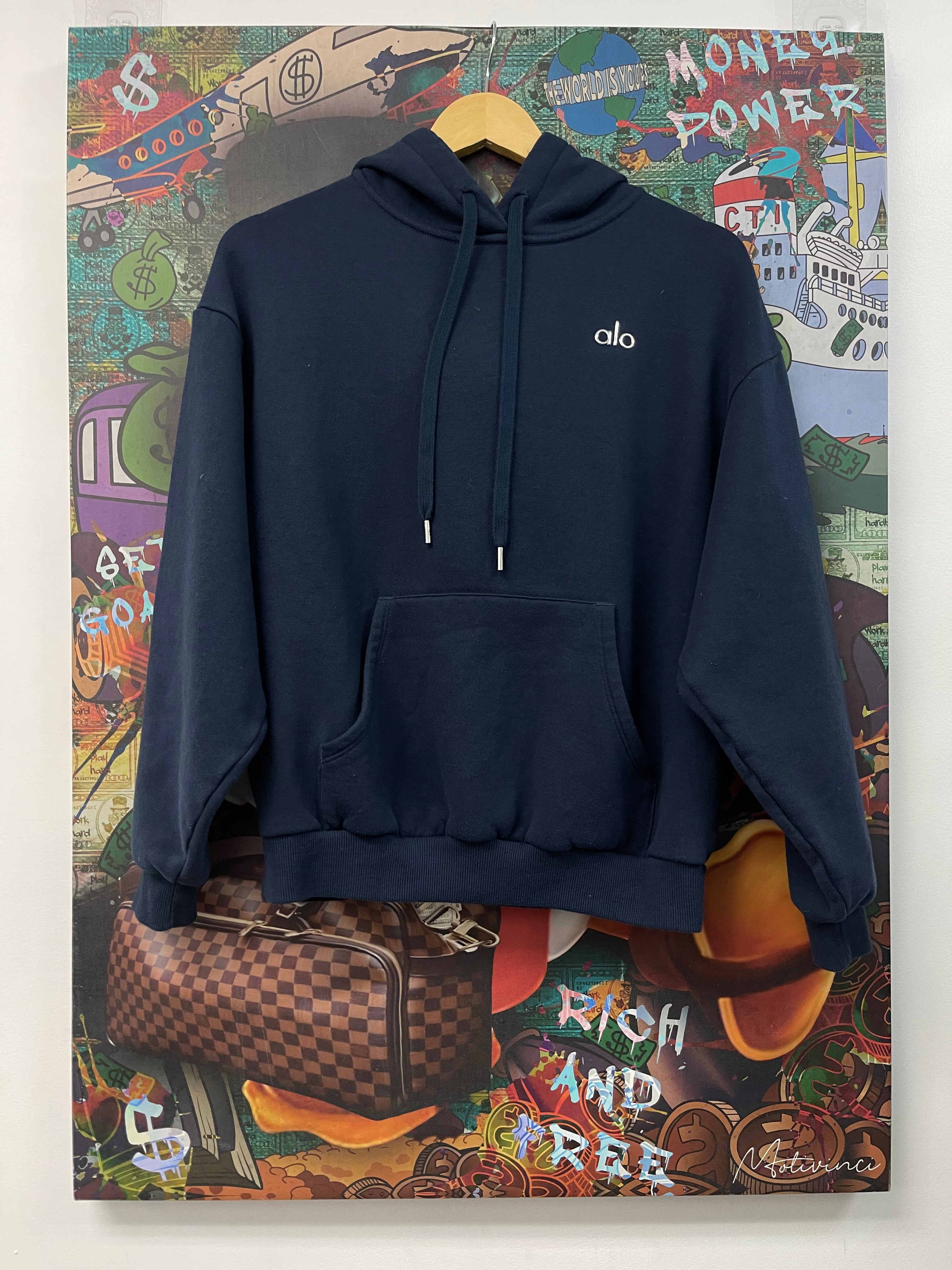 ALO Navy Silver Logo Hoodie