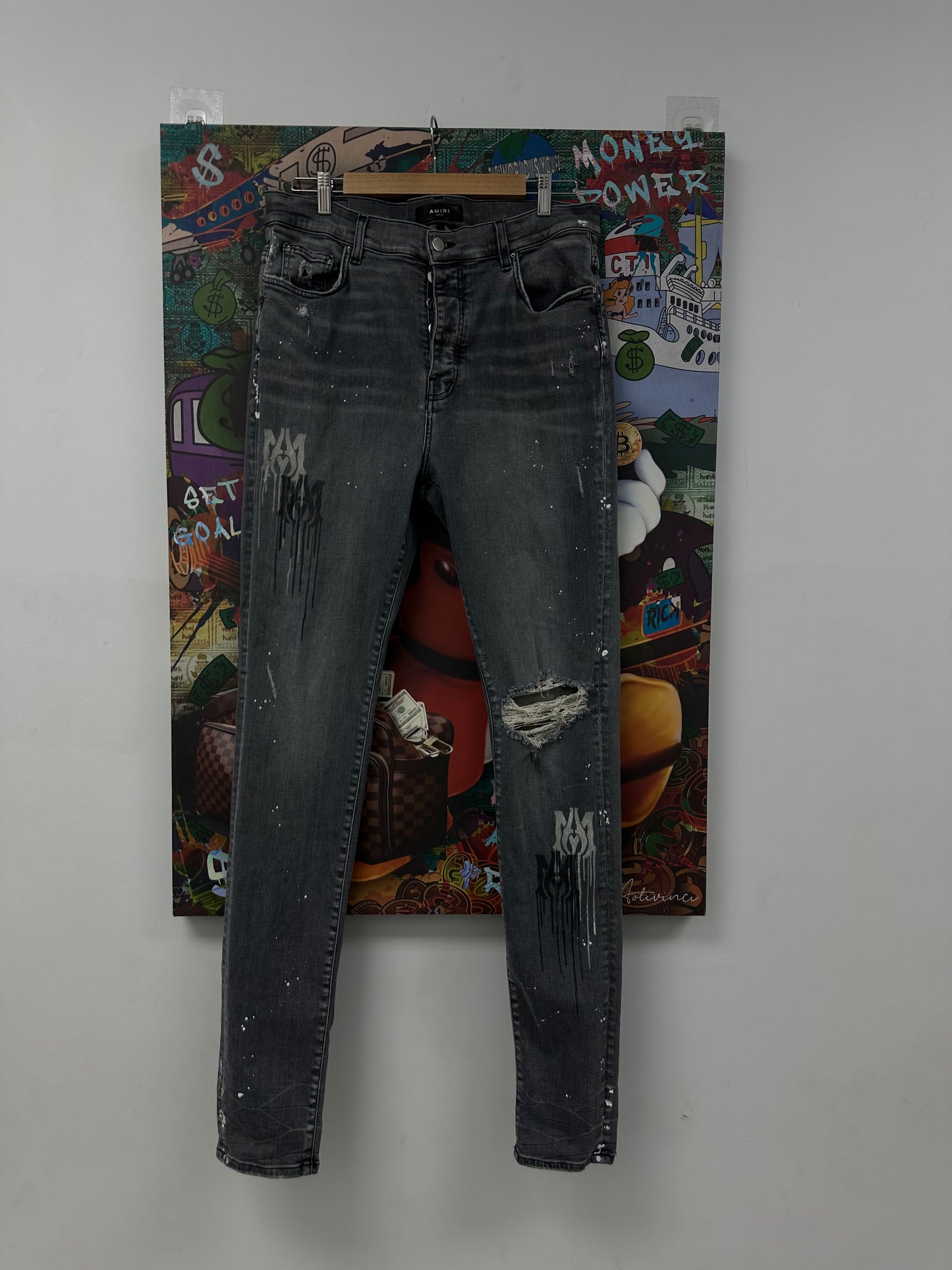 Amiri Jeans Grey MA Paint Drip Used 38 N/A