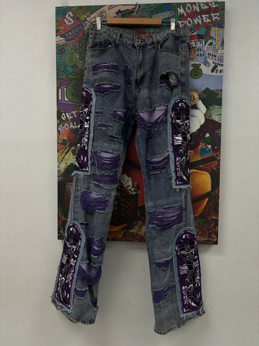 WDW Purple Distressed Denim Light Wash Used 36