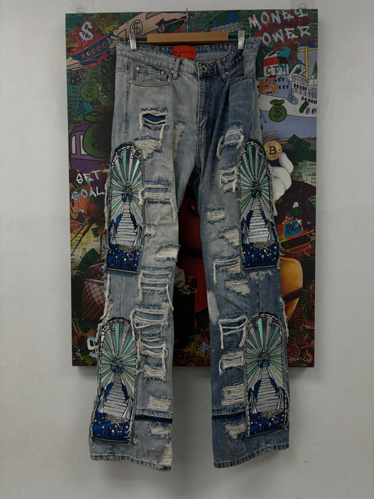 WDW Teal Rhinestone Denim Used 32