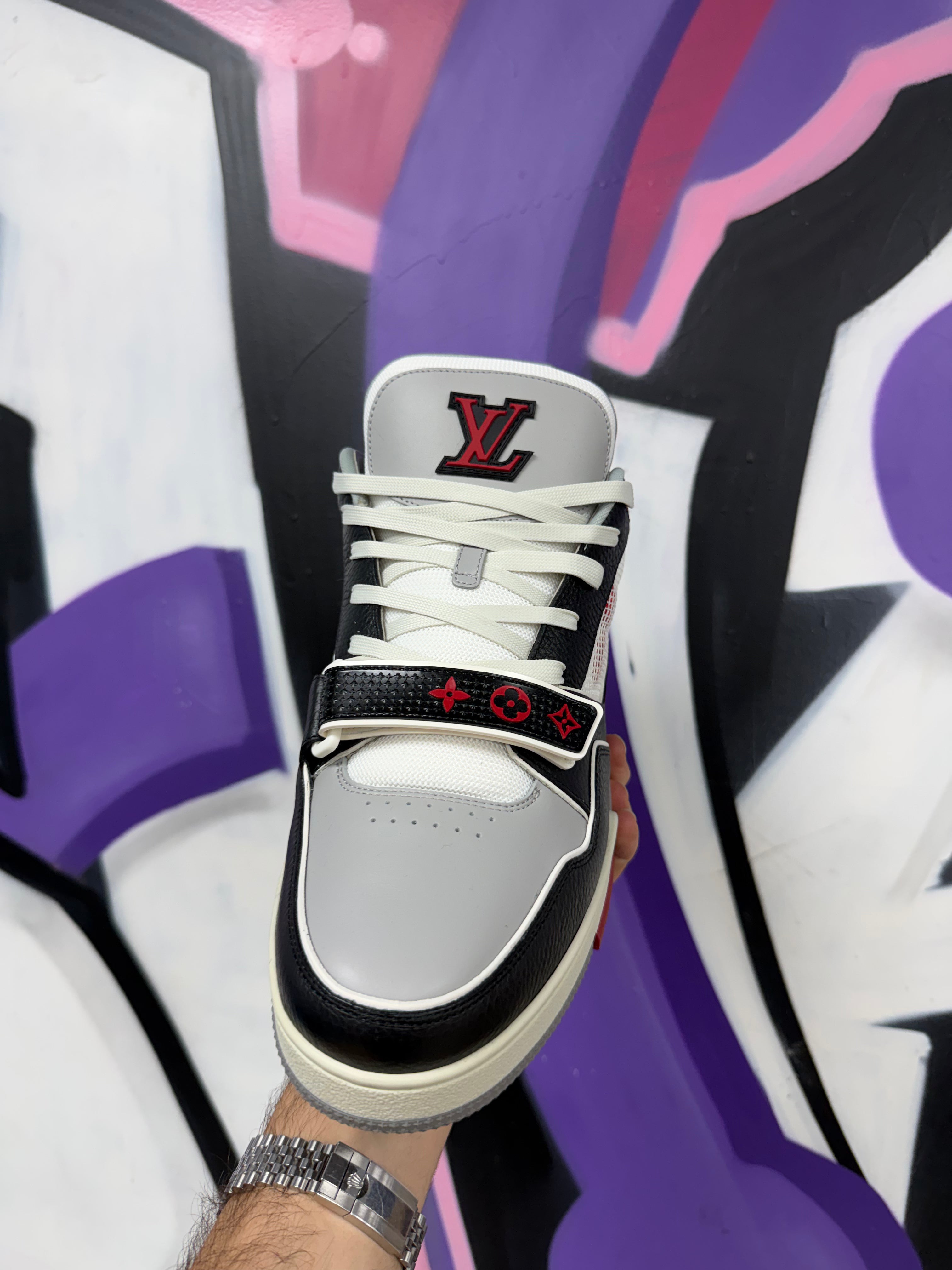 Louis Vuitton Black Red Strap Trainer Sneakers