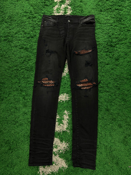 Amiri Jeans MX1 Black Brown Paisley Patch Used 38