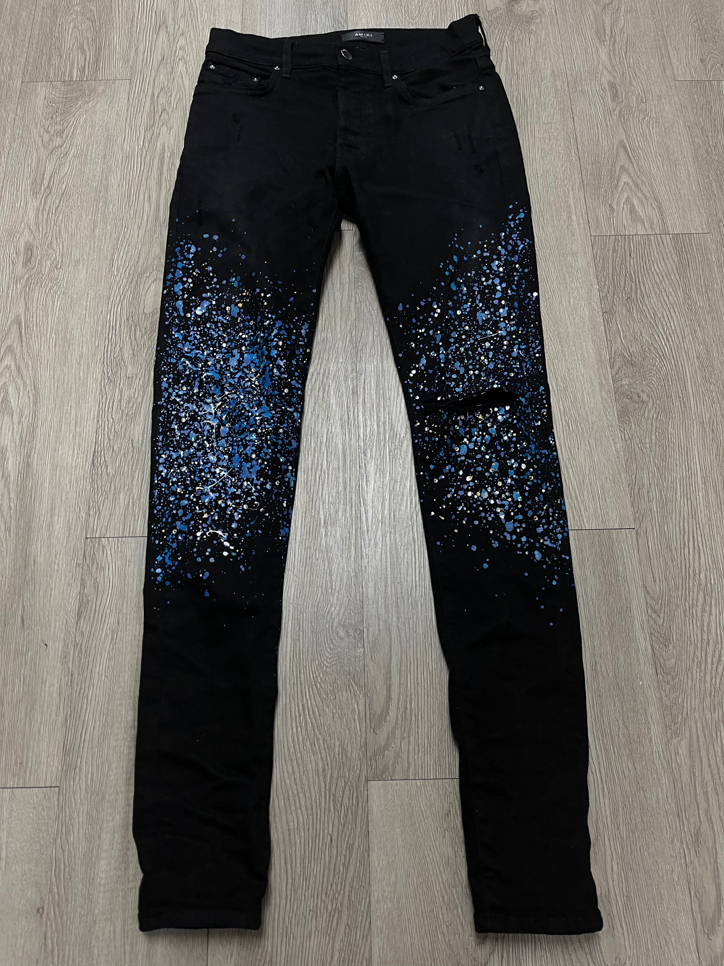 Amiri Black Crystal Splatter Jeans