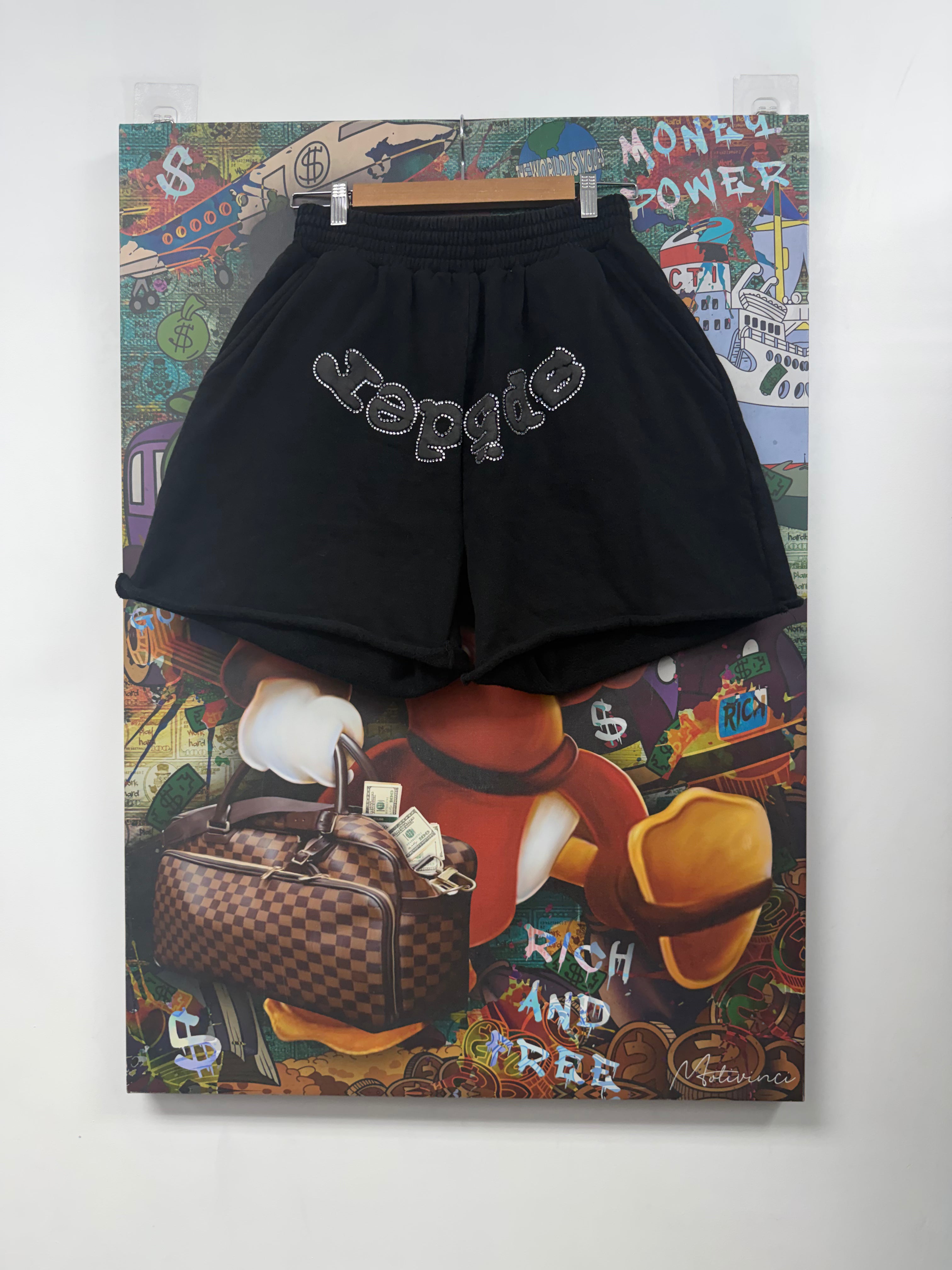 Sp5der Black Phantom Rhinestone Shorts
