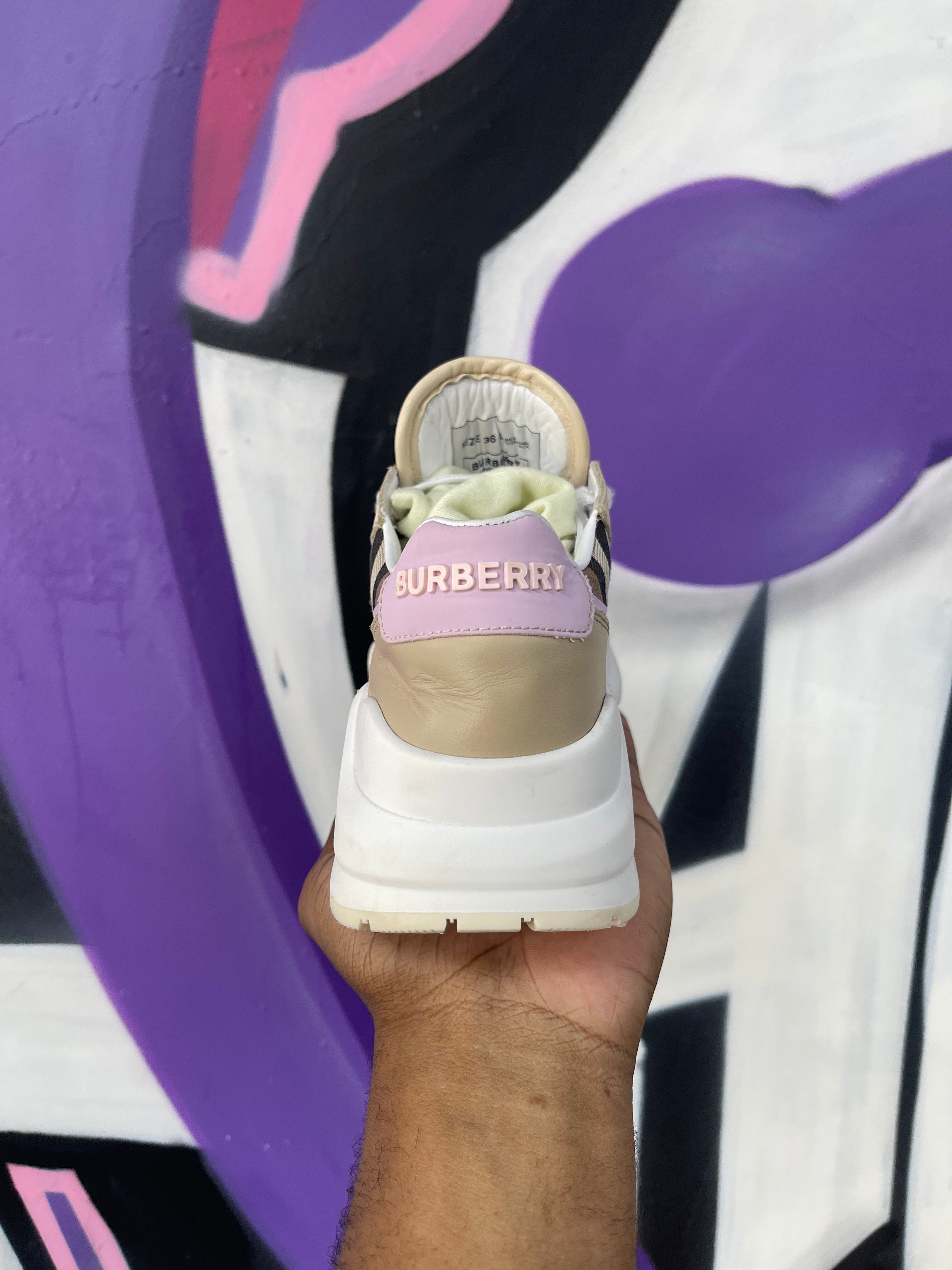 Burberry Tan Pink Ramsey Strap Sneakers