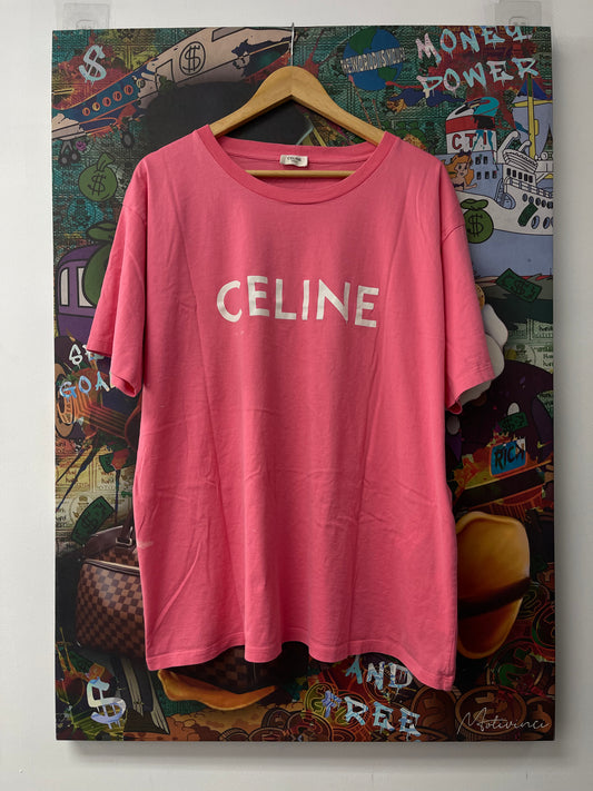 Celine Tee Pink White Tee Used