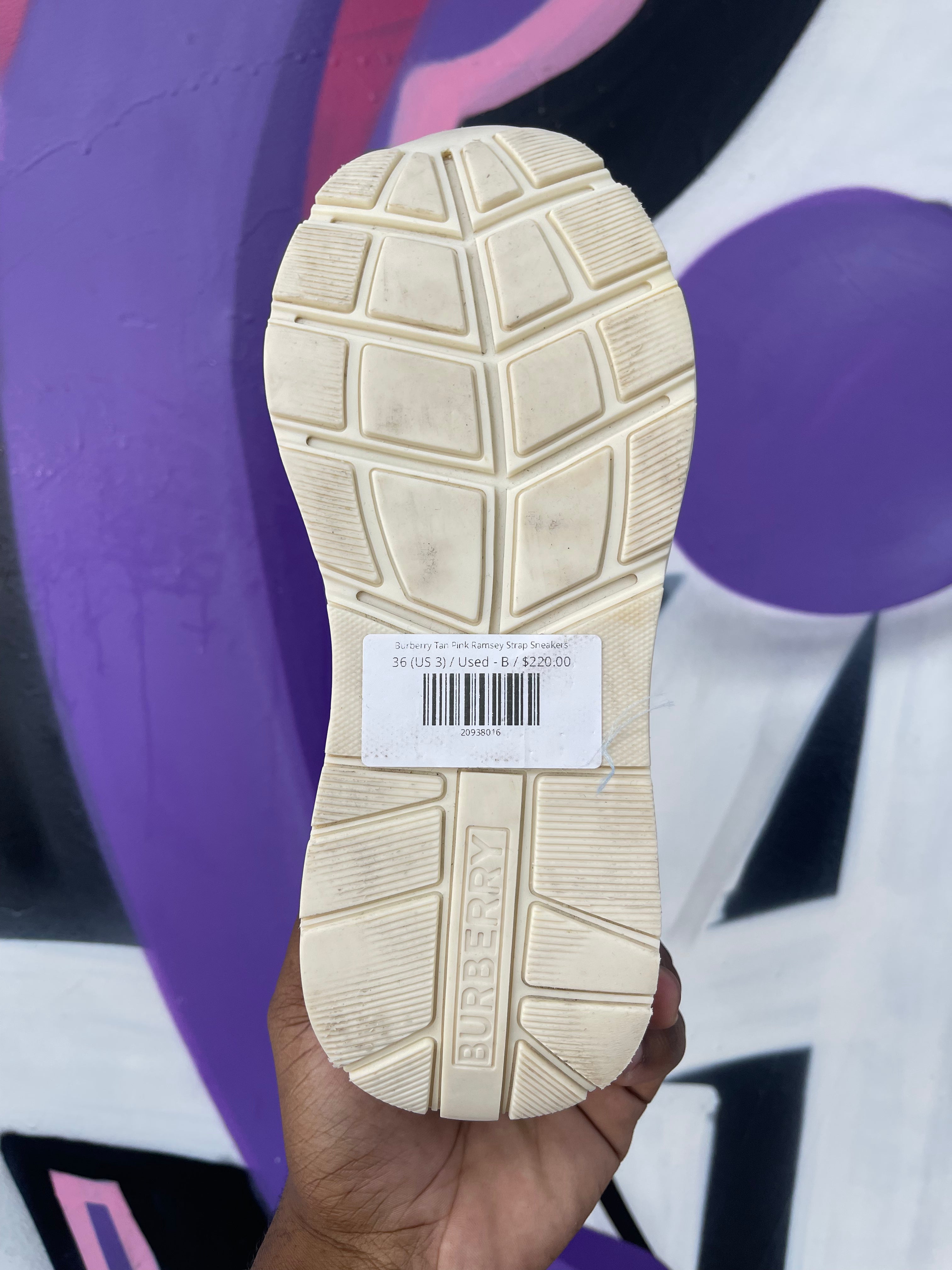 Burberry Tan Pink Ramsey Strap Sneakers