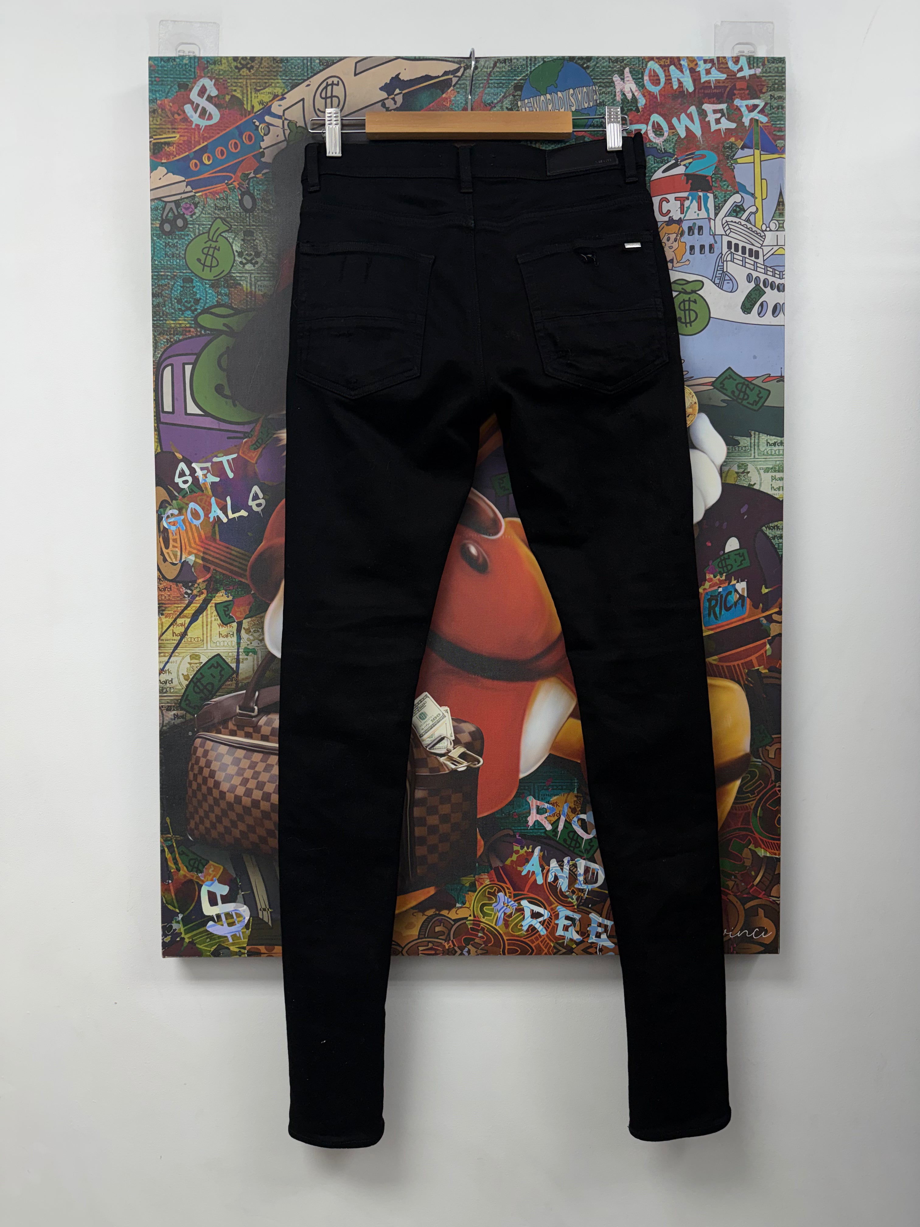 Amiri MX1 Black Black Leather Patch Jeans
