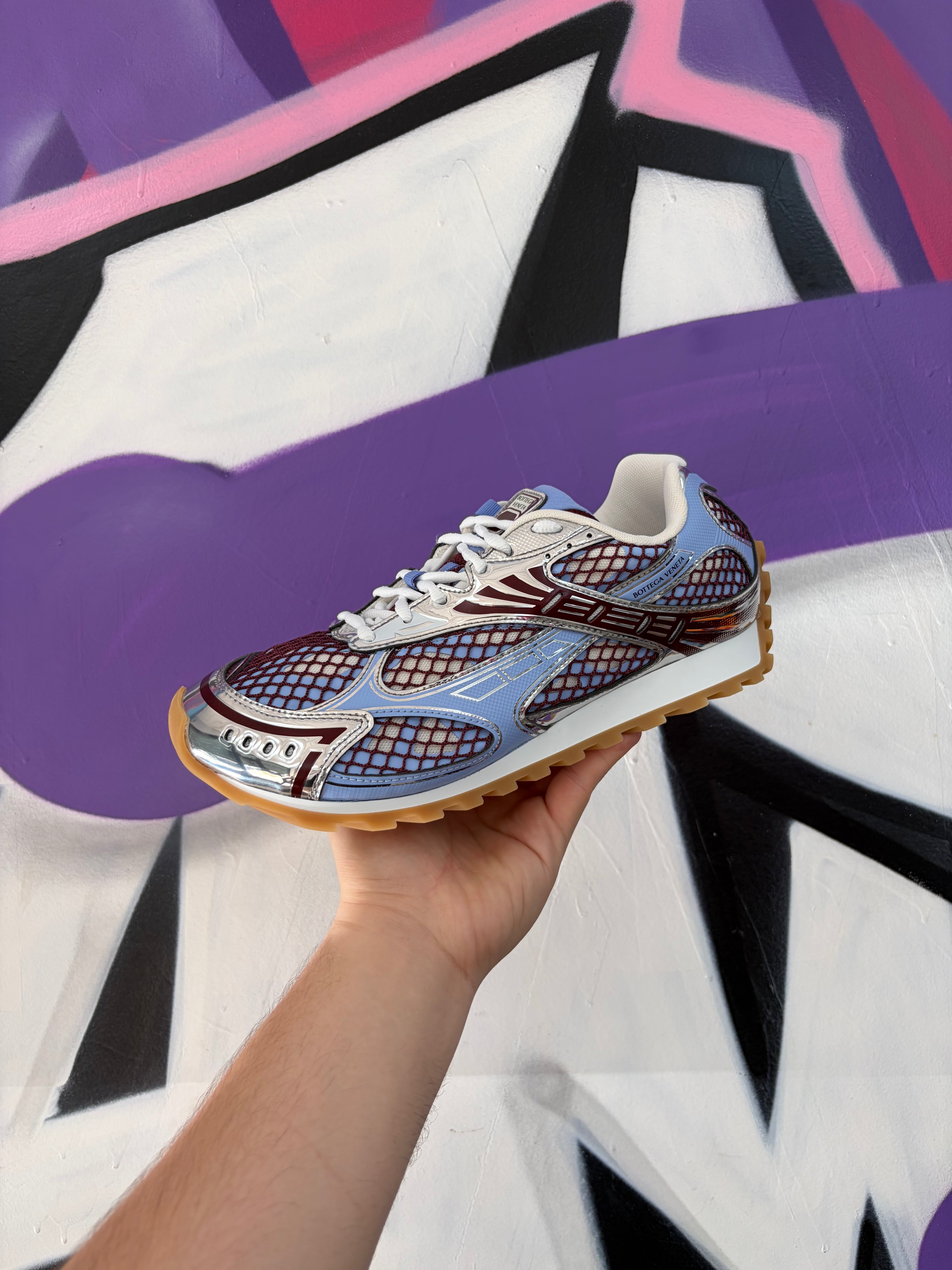 Bottega Veneta Baby Blue Burgundy Orbit Sneakers