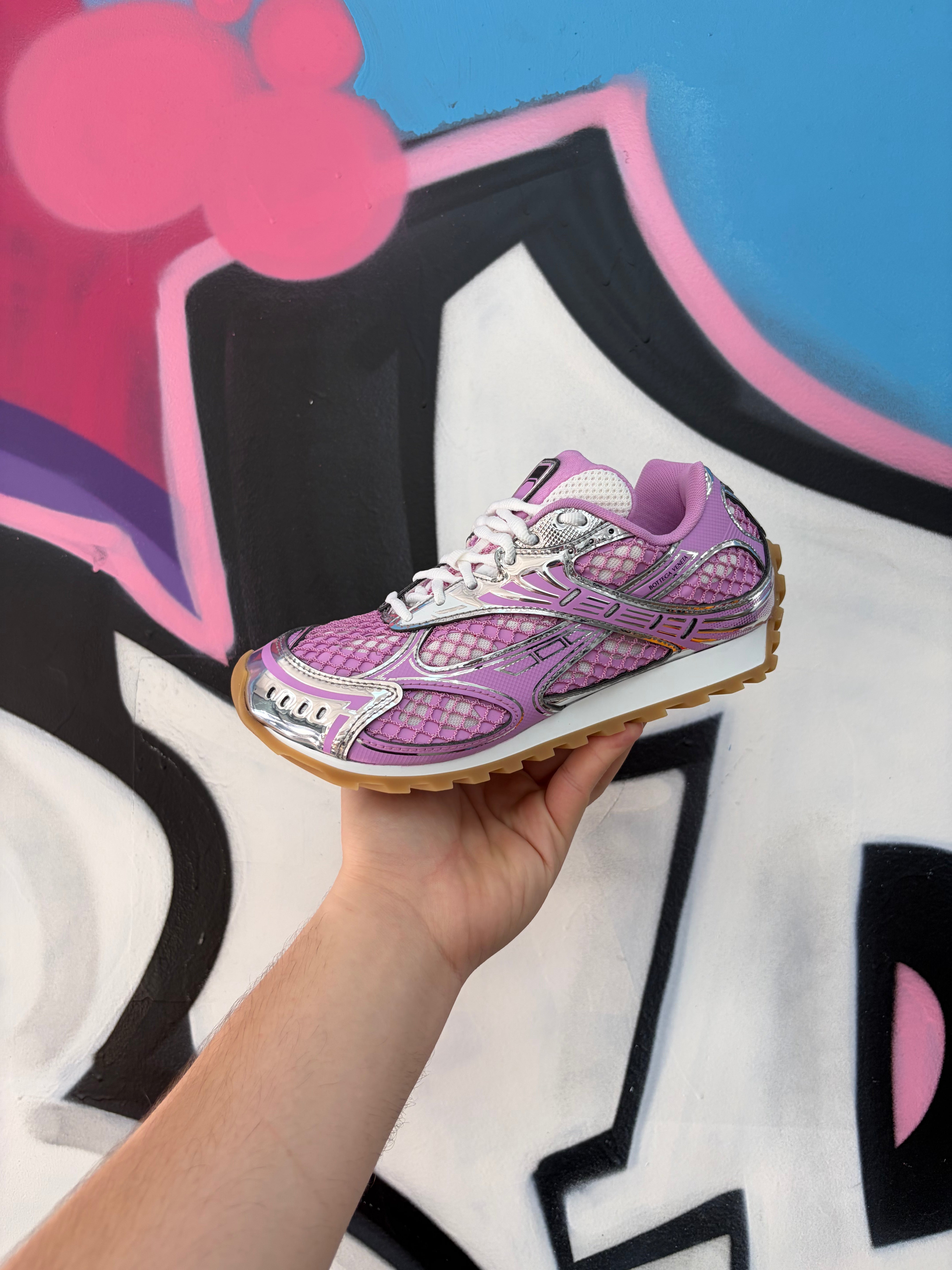 Bottega Veneta Pink Silver Orbit Sneakers