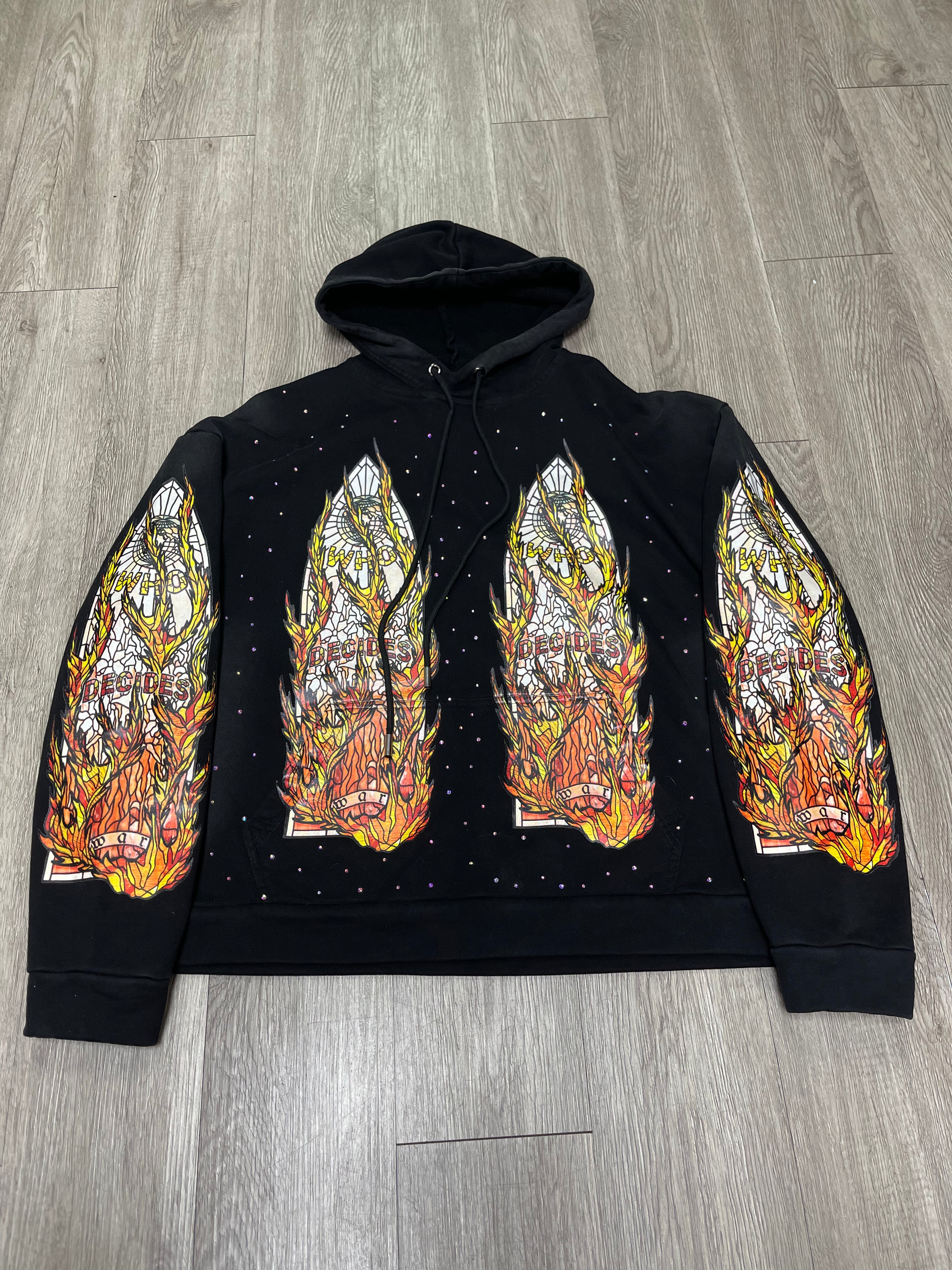 Who Decides War Black Flames Glass Hoodie