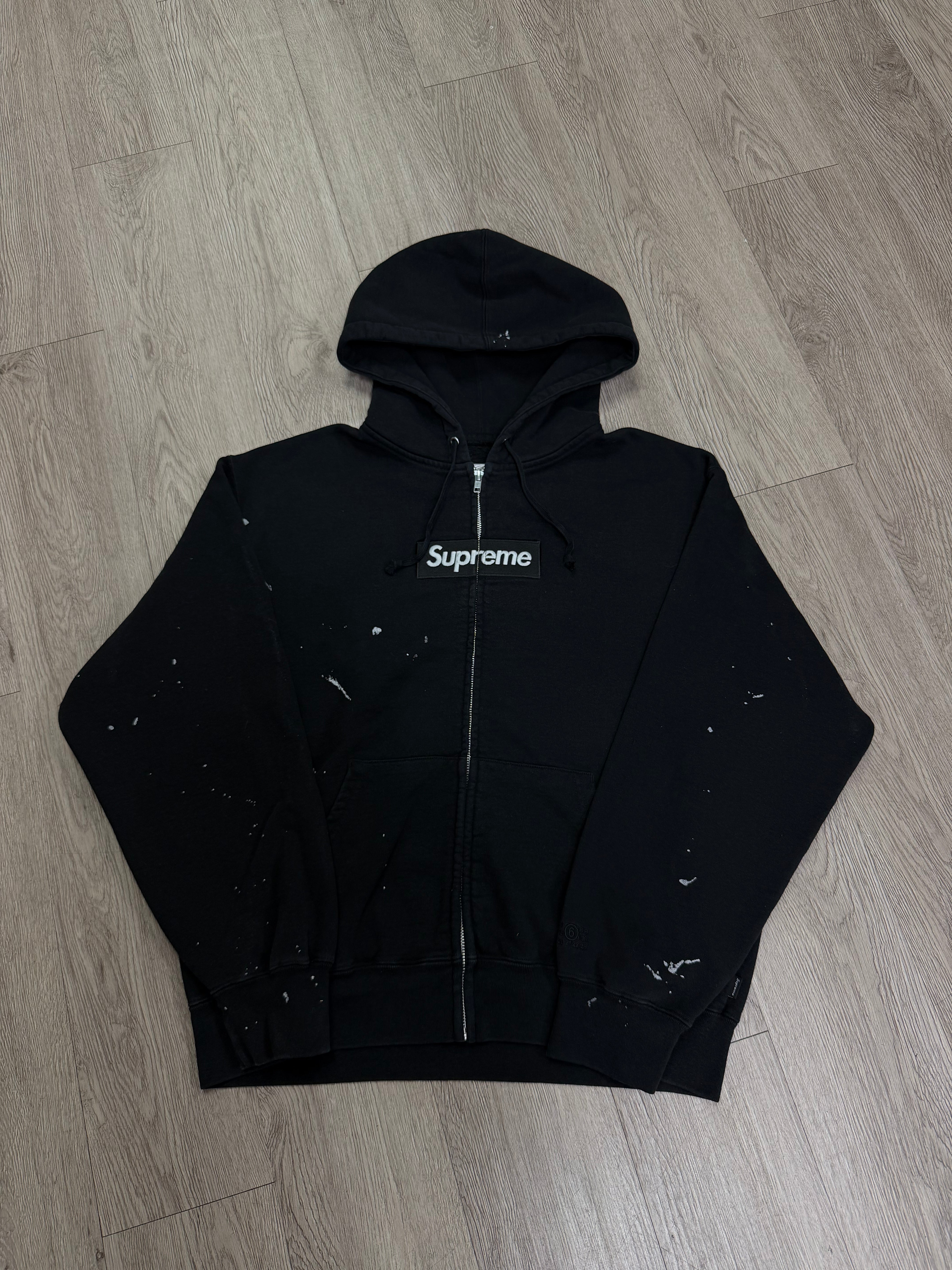 Supreme Black MM6 Maison Box Logo Zip Up Hoodie