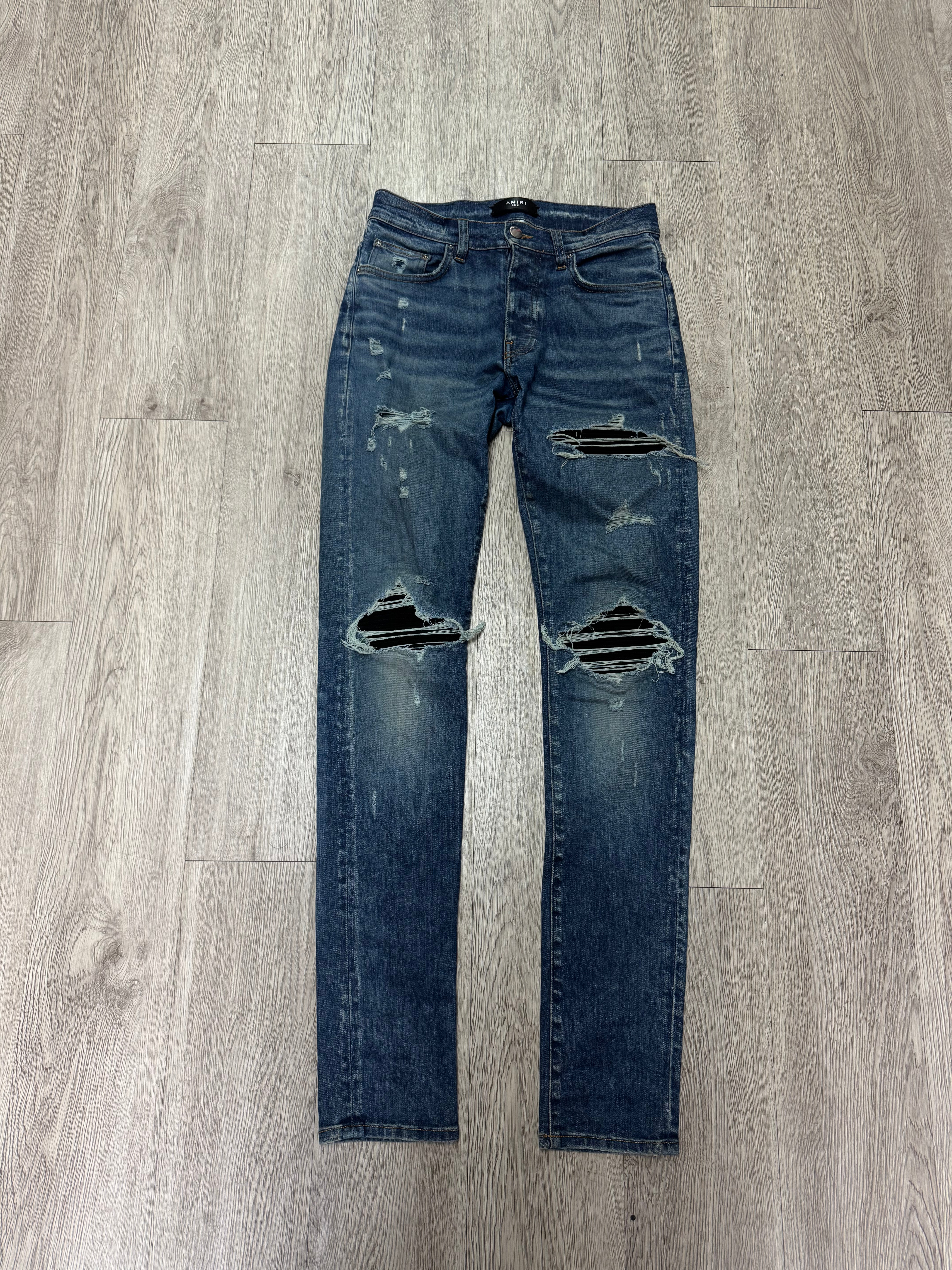 Amiri MX1 Deep Classic Black Suede Patch Jeans