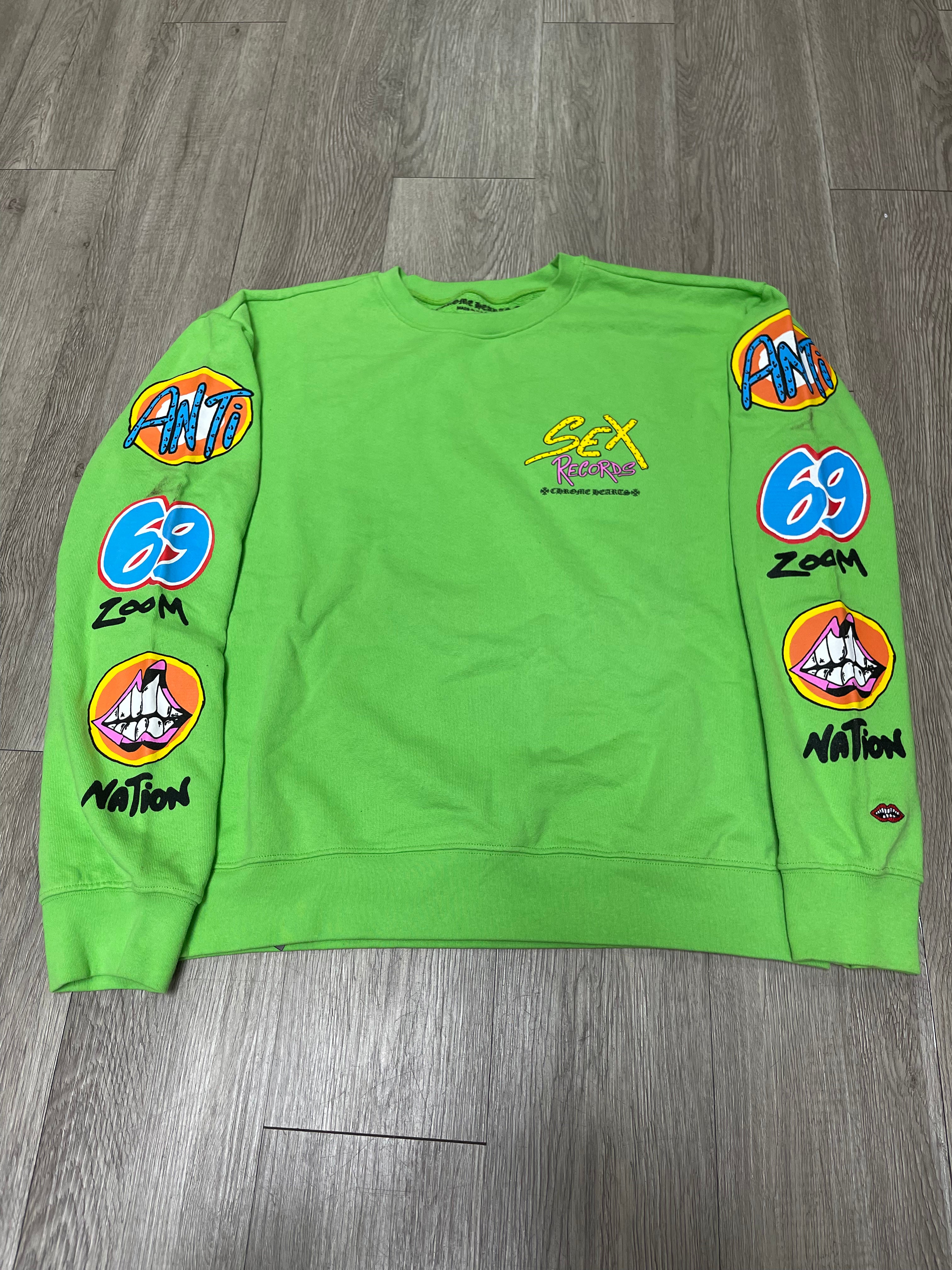 Chrome  Hearts Matty Boy Green Sex Records (Altered Fits XL) Crewneck