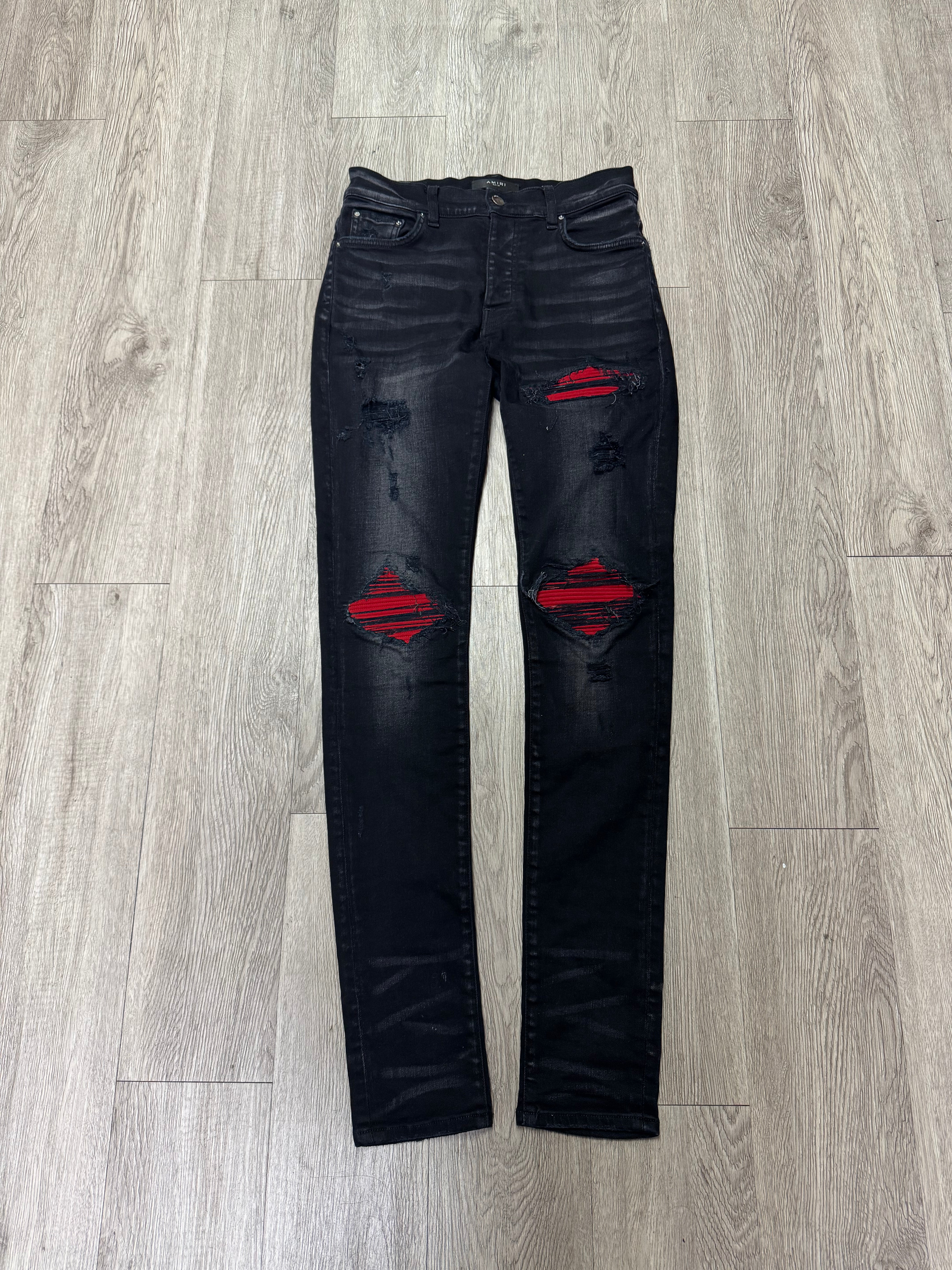 Amiri MX1 Black Wash Red Patch Jeans