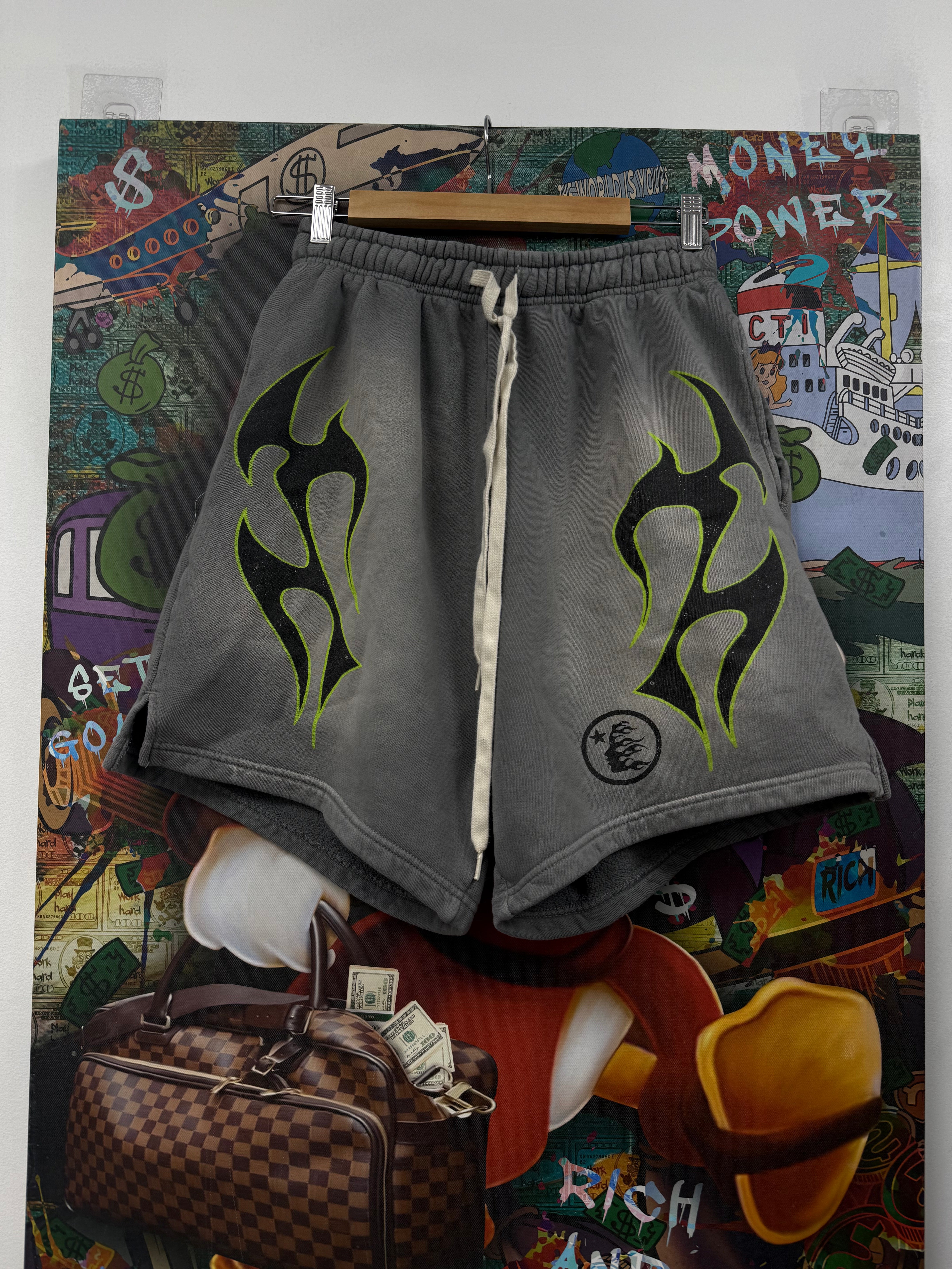 Hellstar Grey Green Flame Shorts