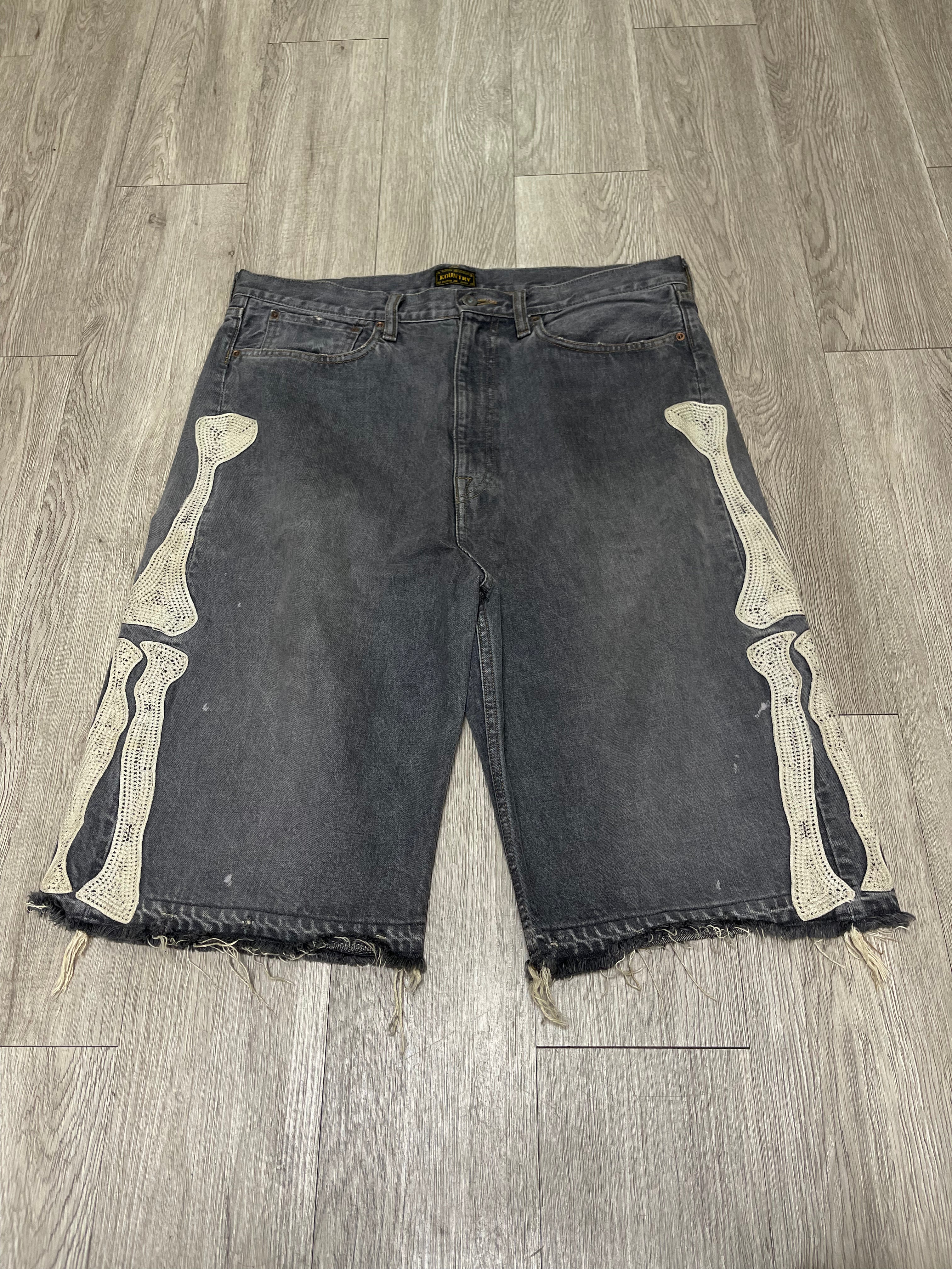 Kapital Grey Bone Jean Shorts