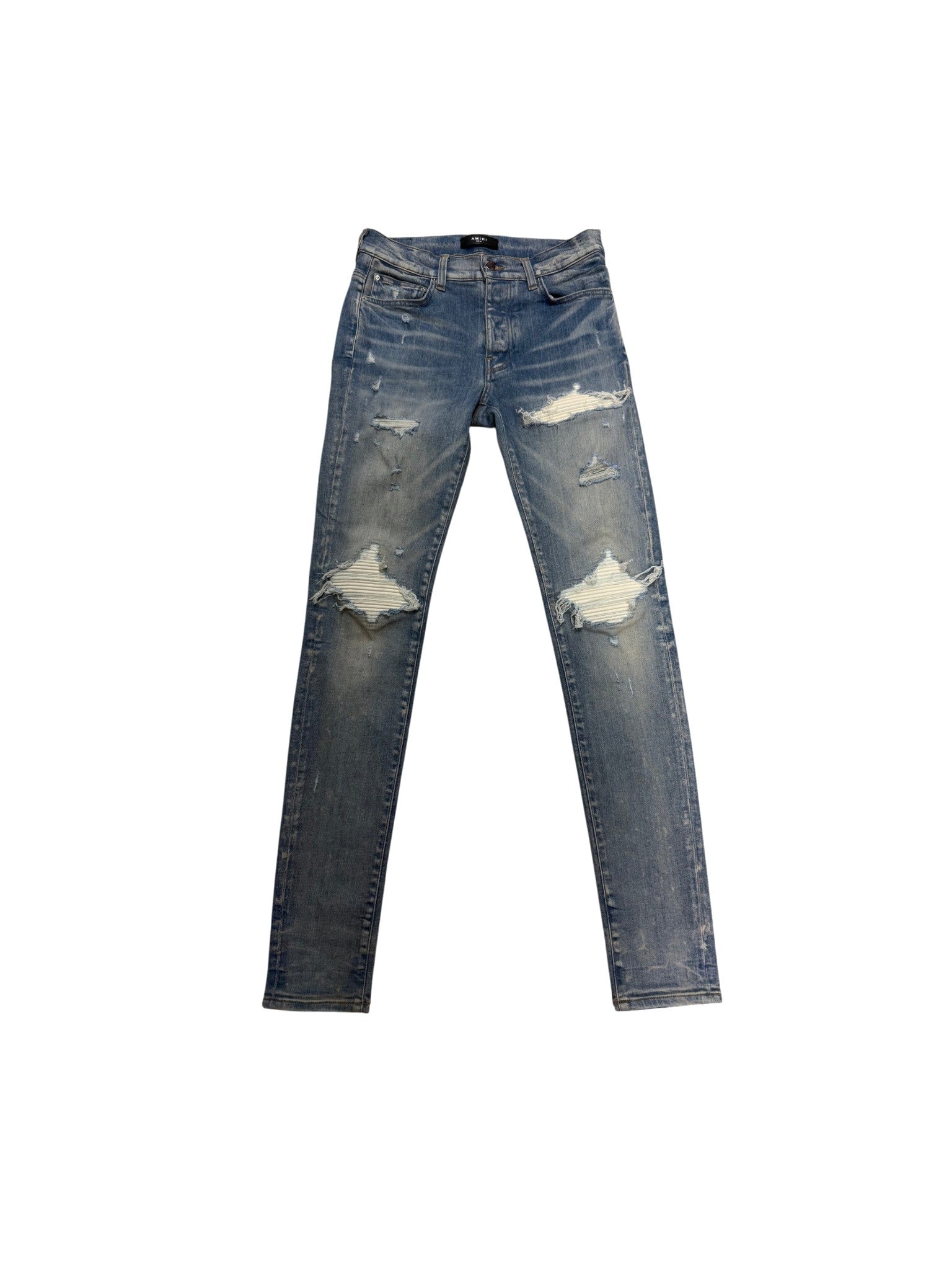 Amiri "MX1" Suede Patch Light Wash & White Jeans