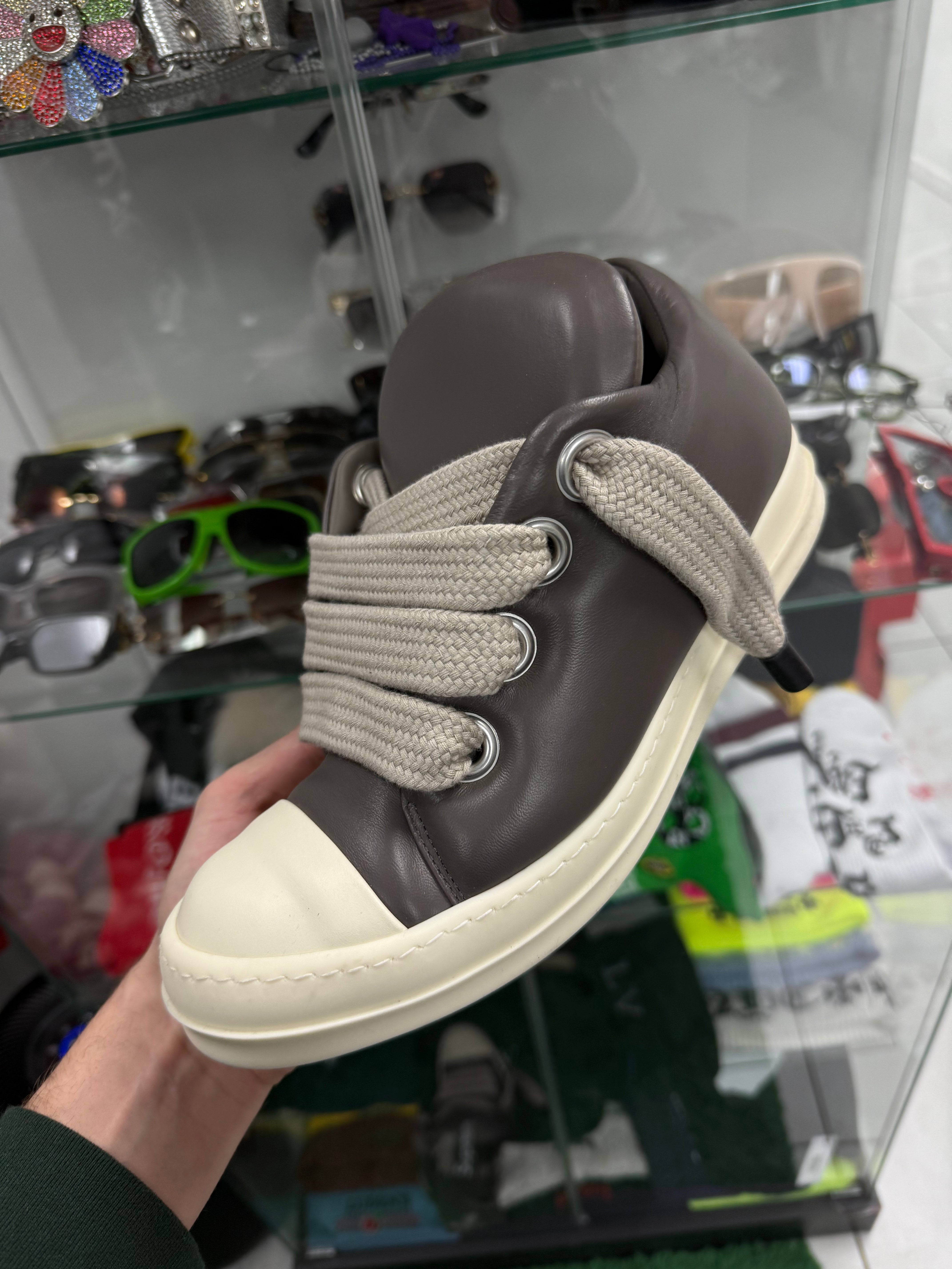 Rick Owens Low Top Jumbo Laced Sneakers Dust Milk New 40 With Box