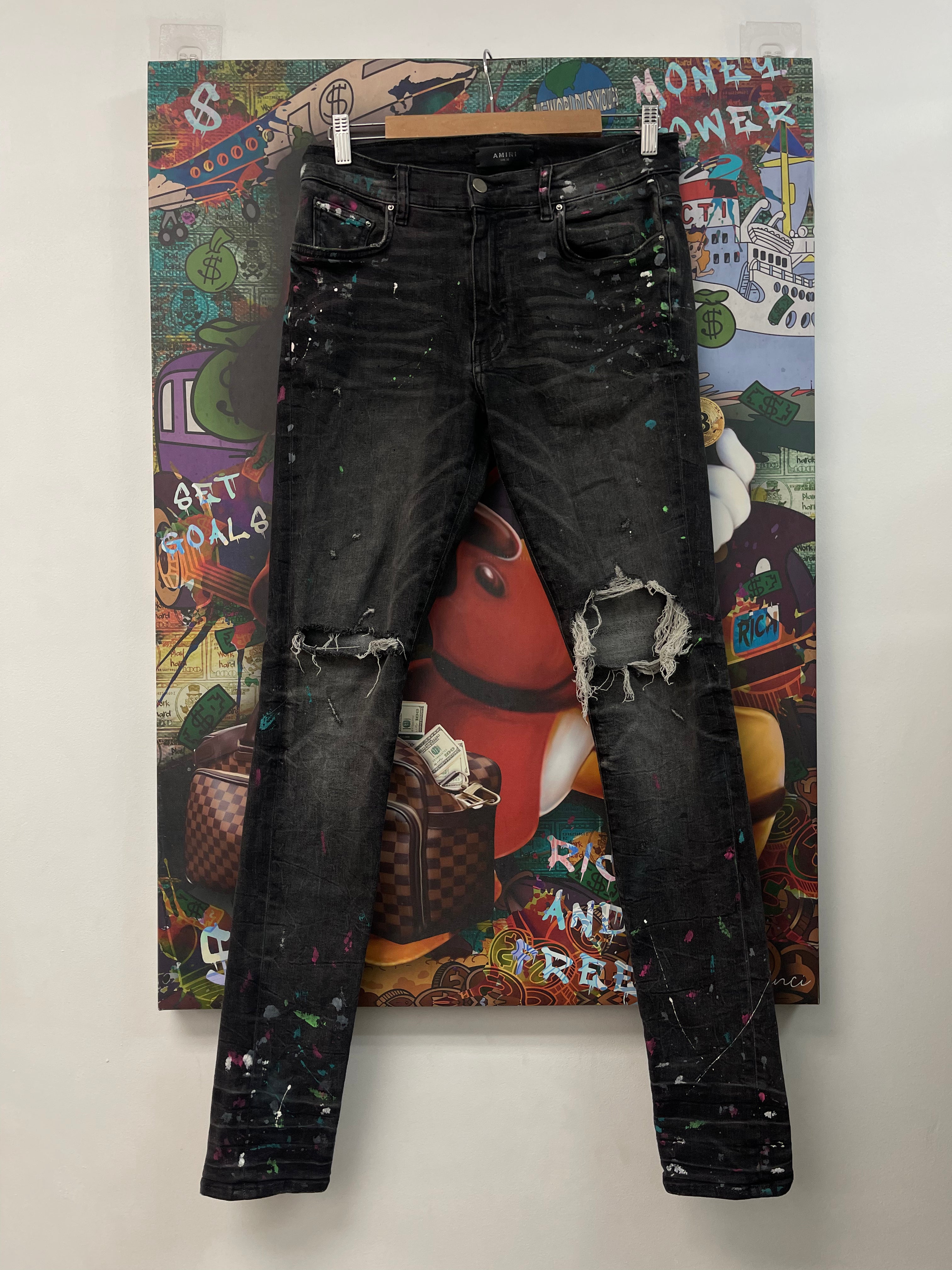 Amiri Black Paint Splatter Thrasher Jeans