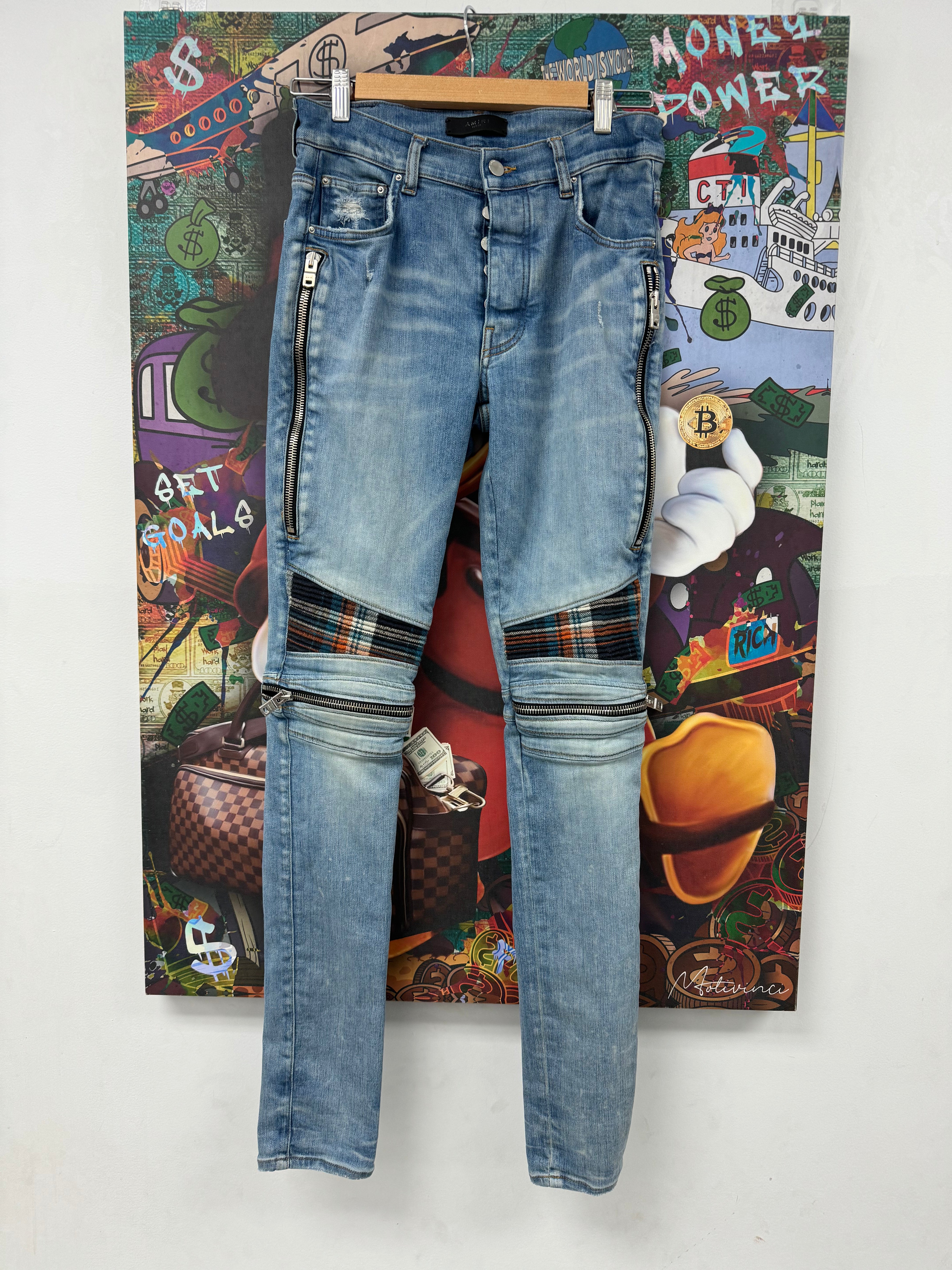 Amiri MX2 Blue & Orange Plaid Jeans