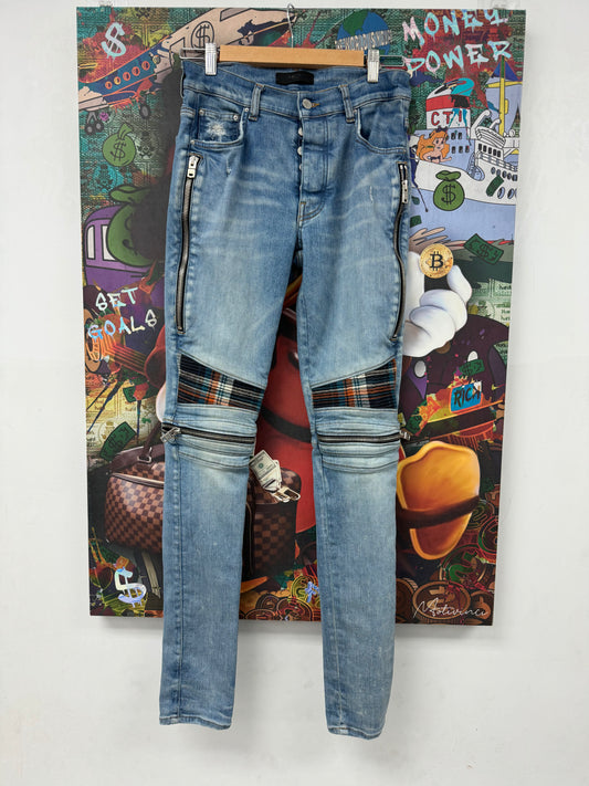 Amiri MX2 Light Wash Blue Orange Plaid Used 30 N/A