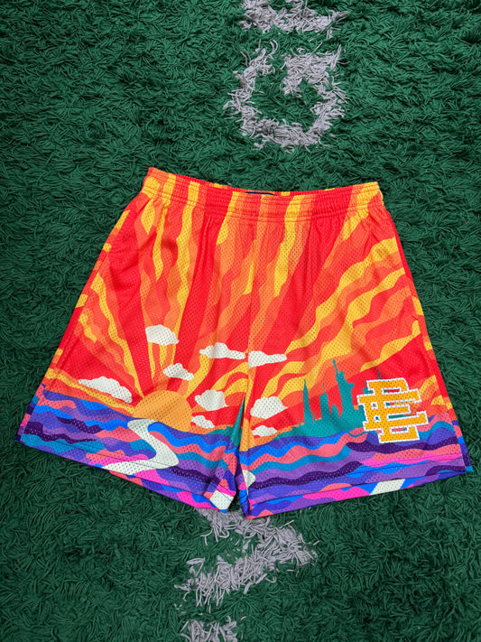 EE Sunset Shorts Orange Multi New Large In Plastic