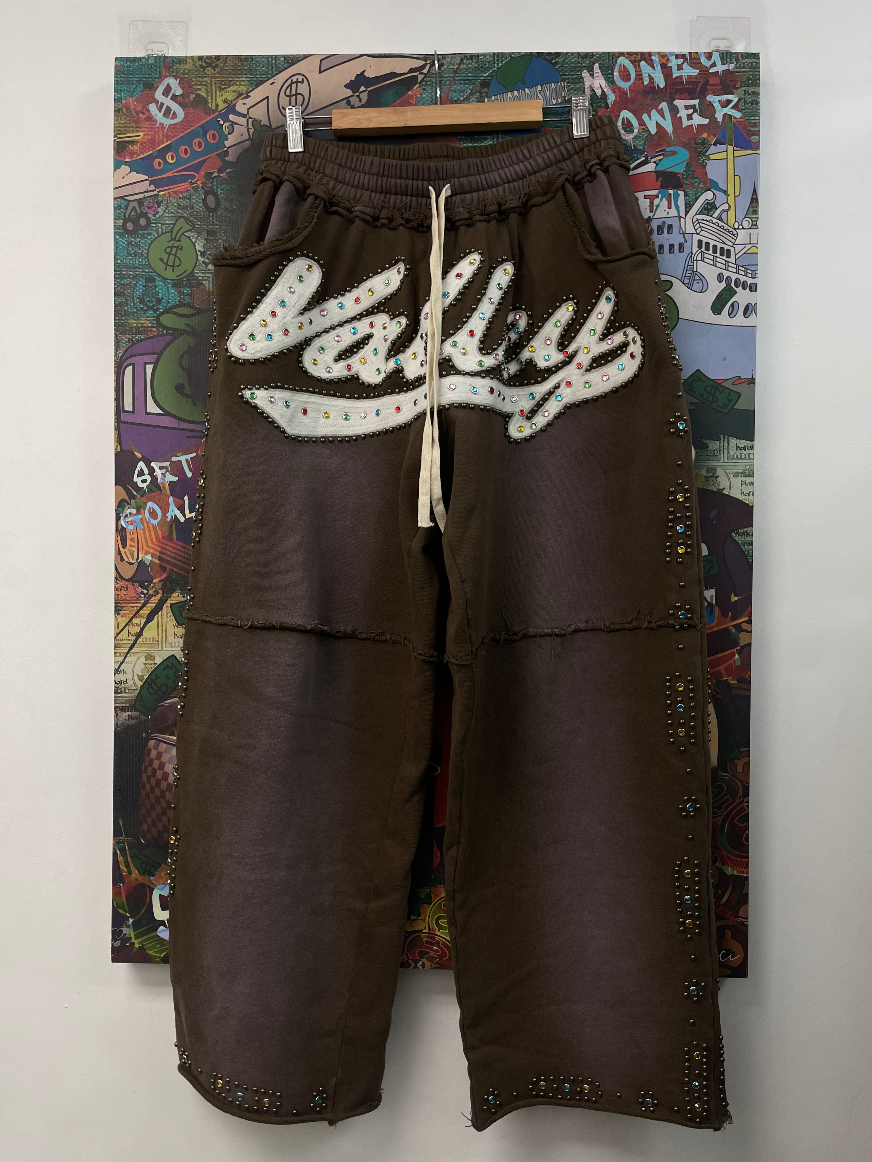 Vale Brown Distressed Studded Sweats