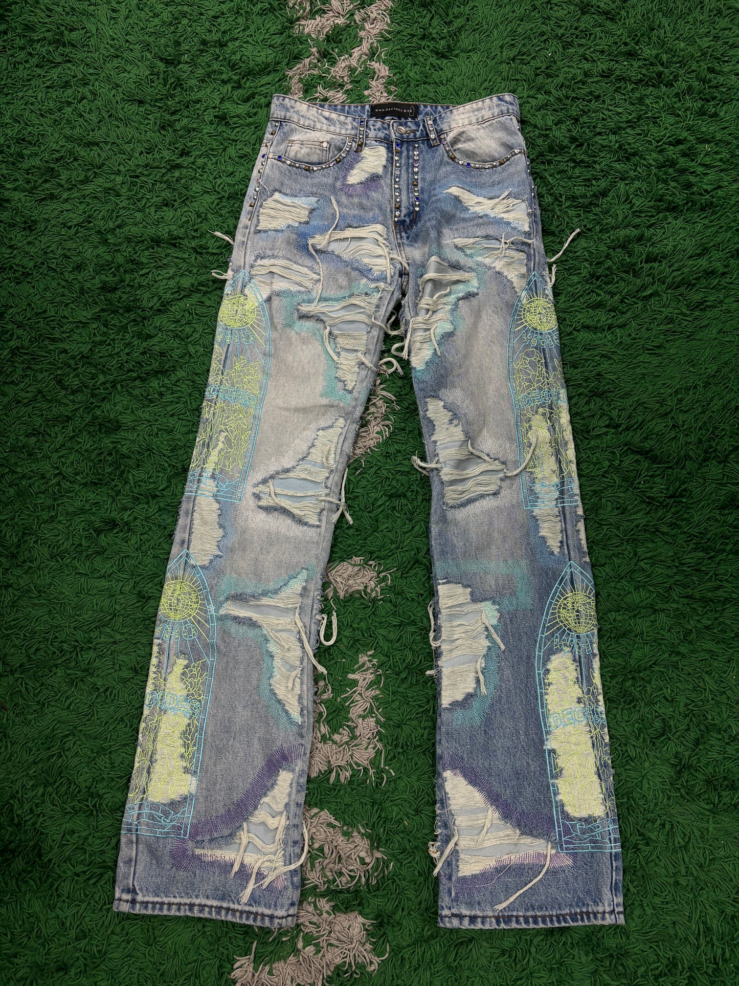 WDW Lime Rhinestone Denim Multi Used 30