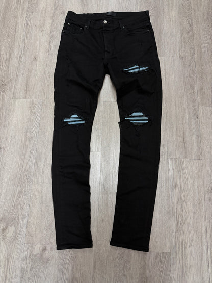 Amiri MX1 Black Blue Patch Jeans