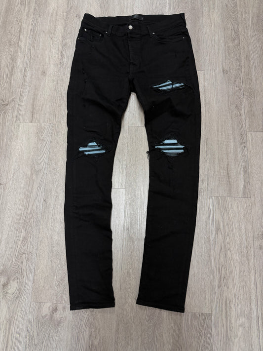 Amiri MX1 Black Blue Patch Jeans