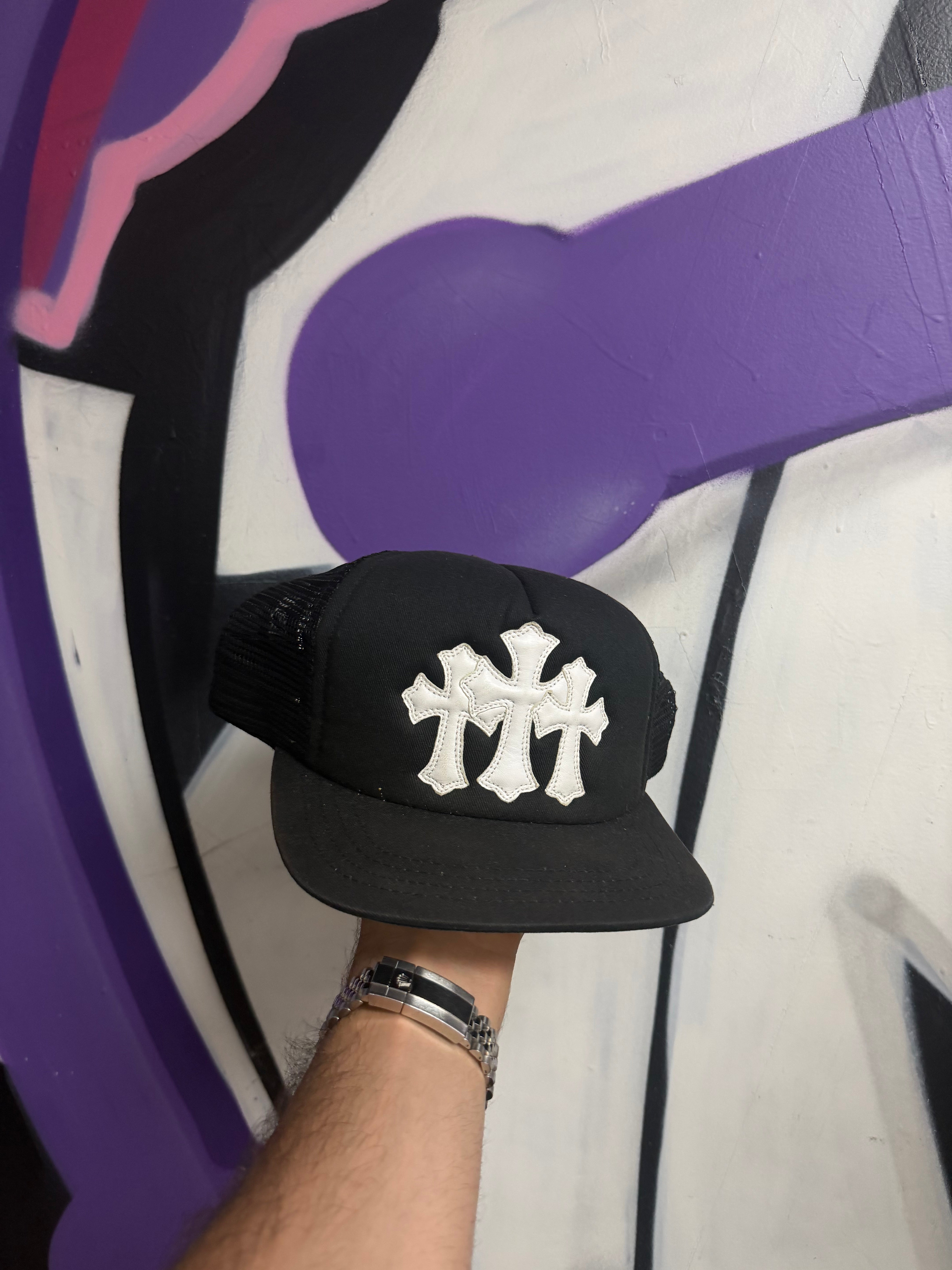 Chrome Hearts Black White Leather Cemetery Hat