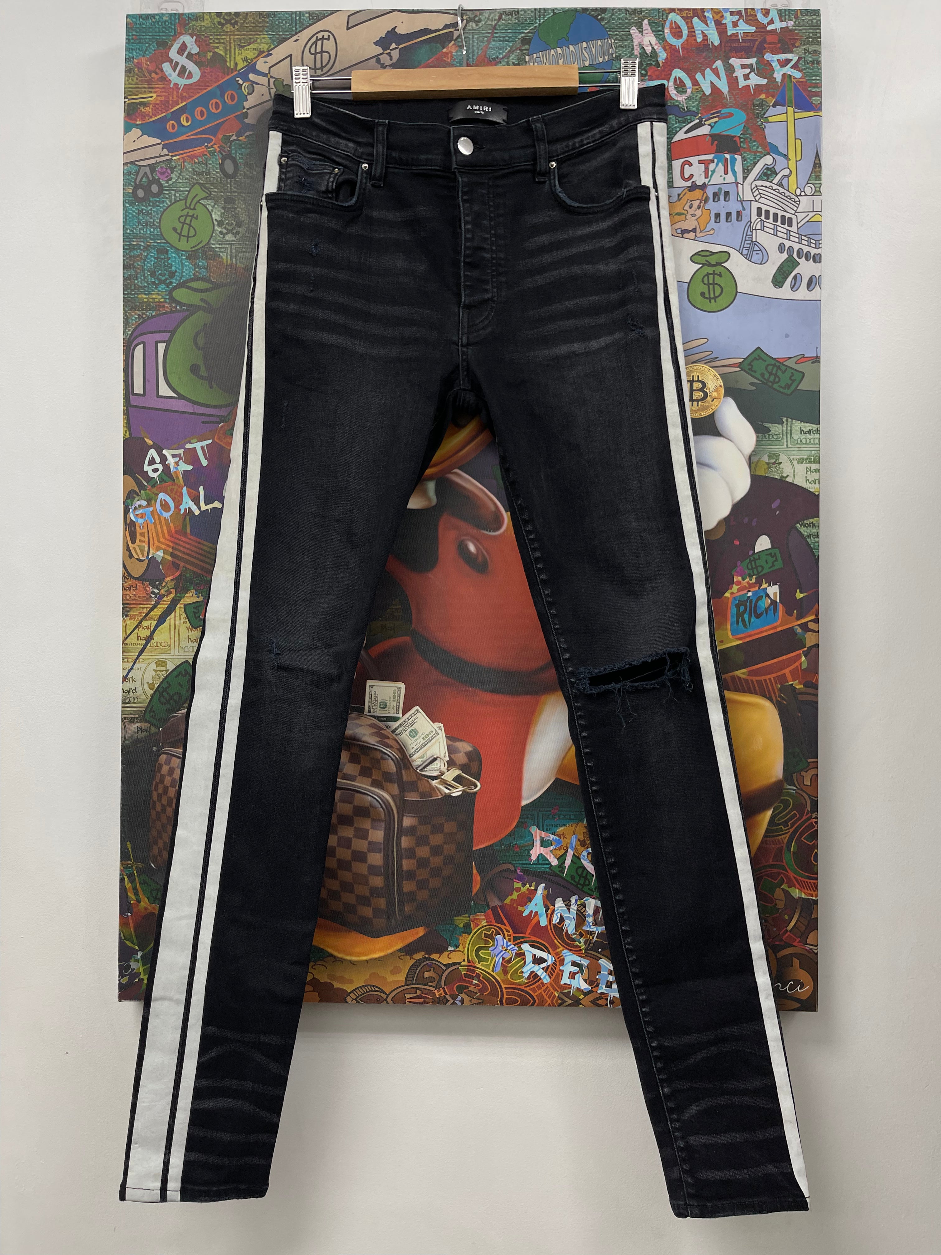 Amiri Black White Track Stripe Jeans