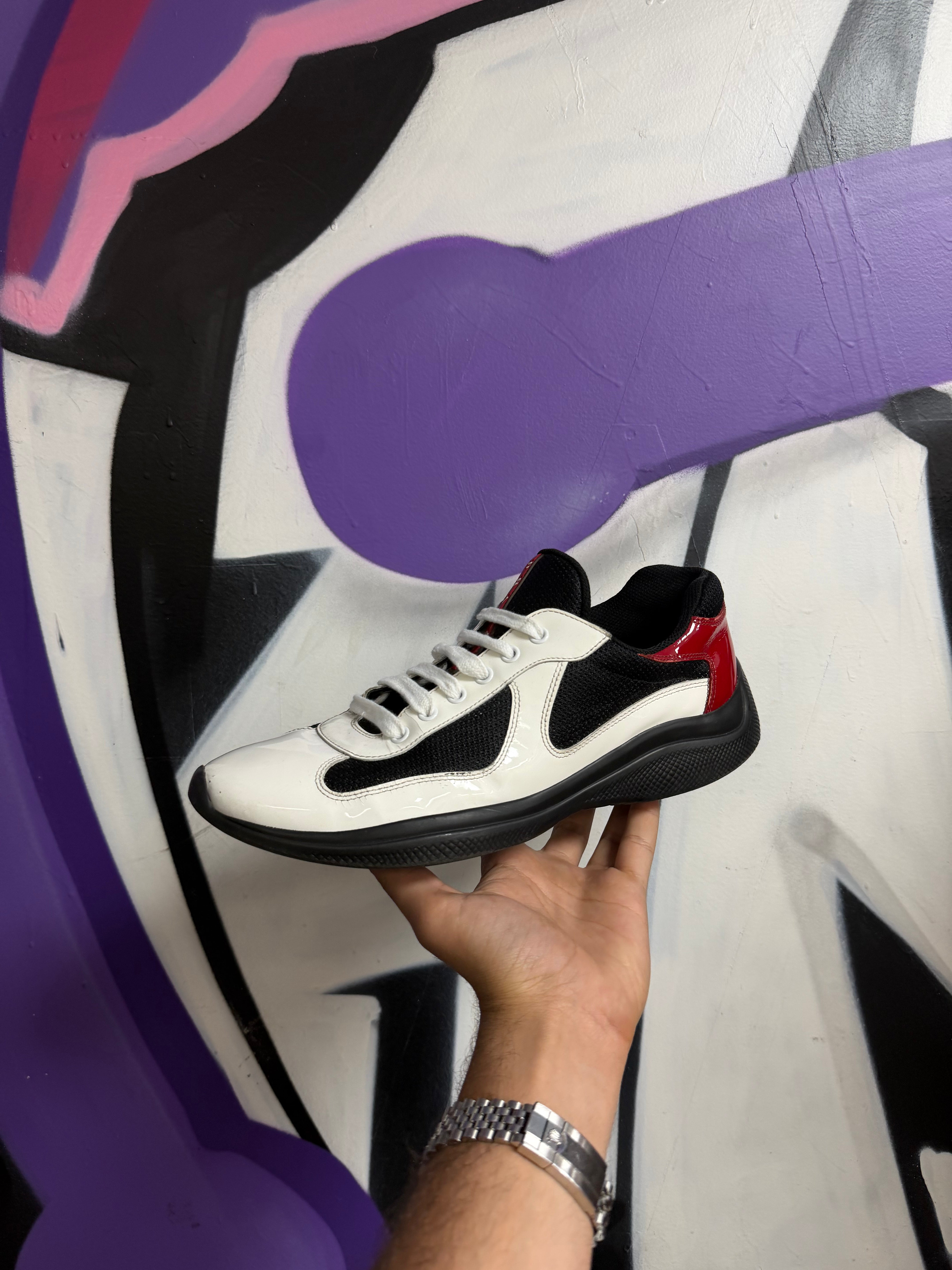 Prada White Black Red Cup Sneakers