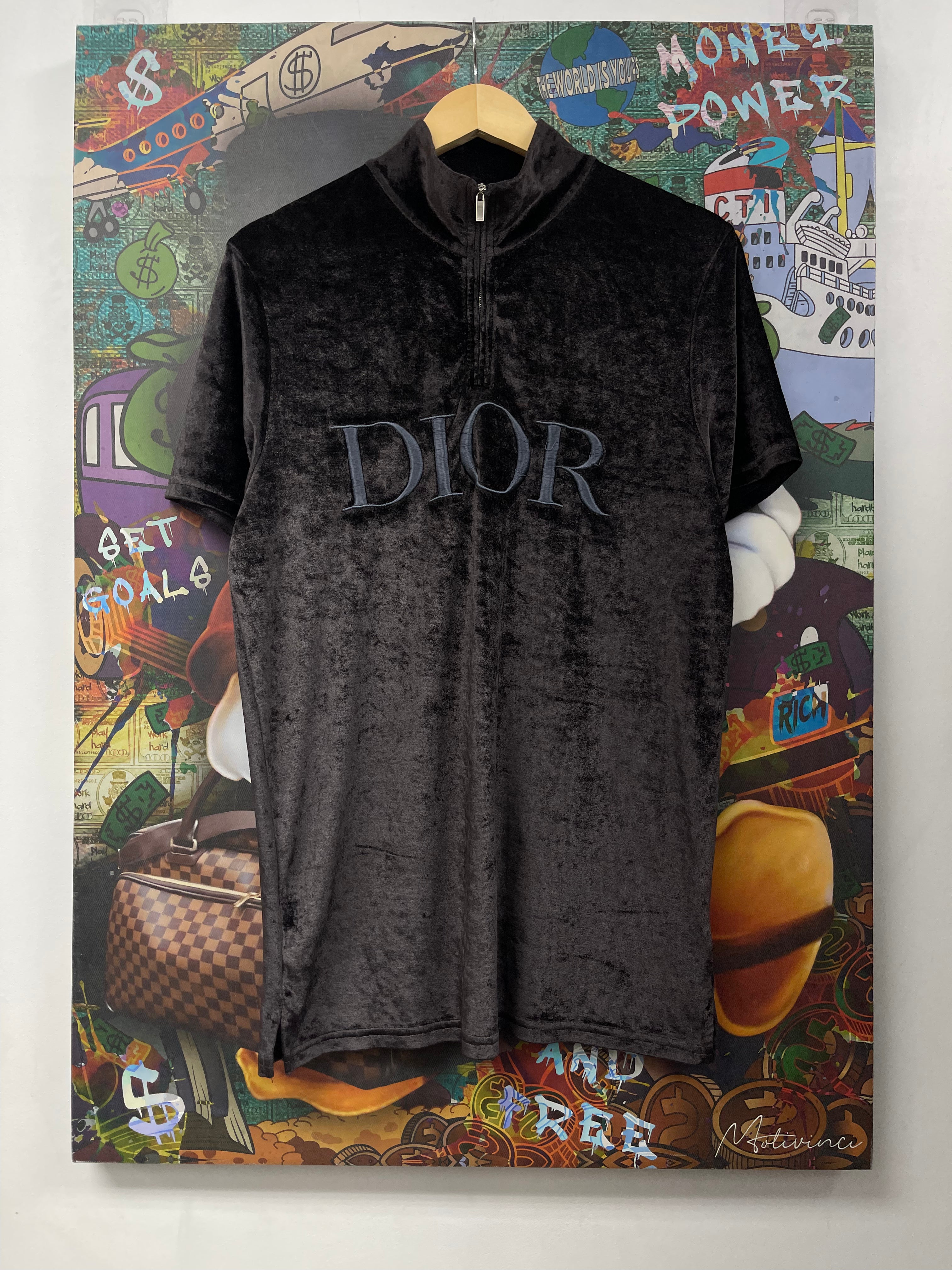 Dior Velour Embroidered Quarter Zip Shirt