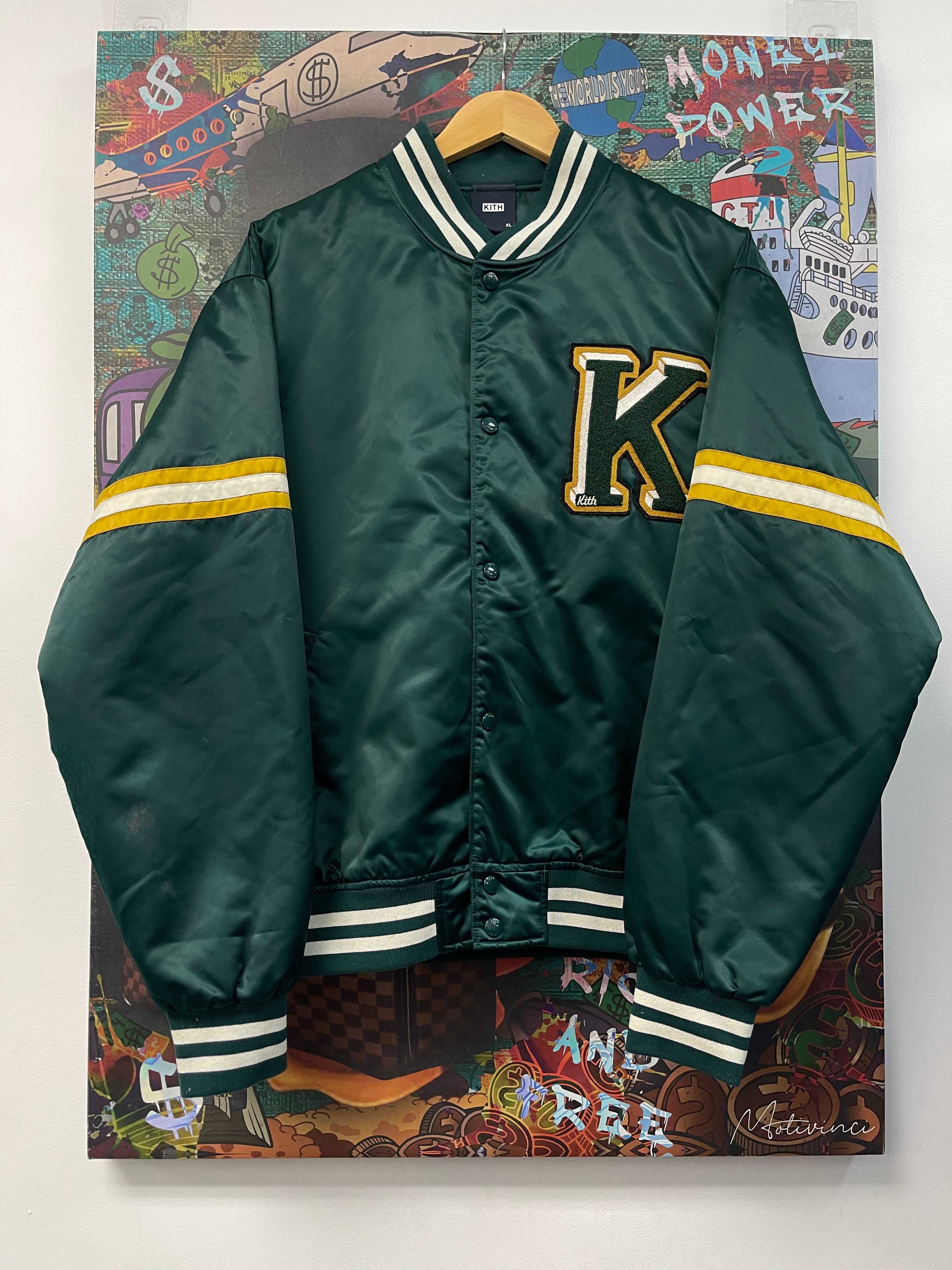 Kith Green Yellow Satin Varsity Jacket
