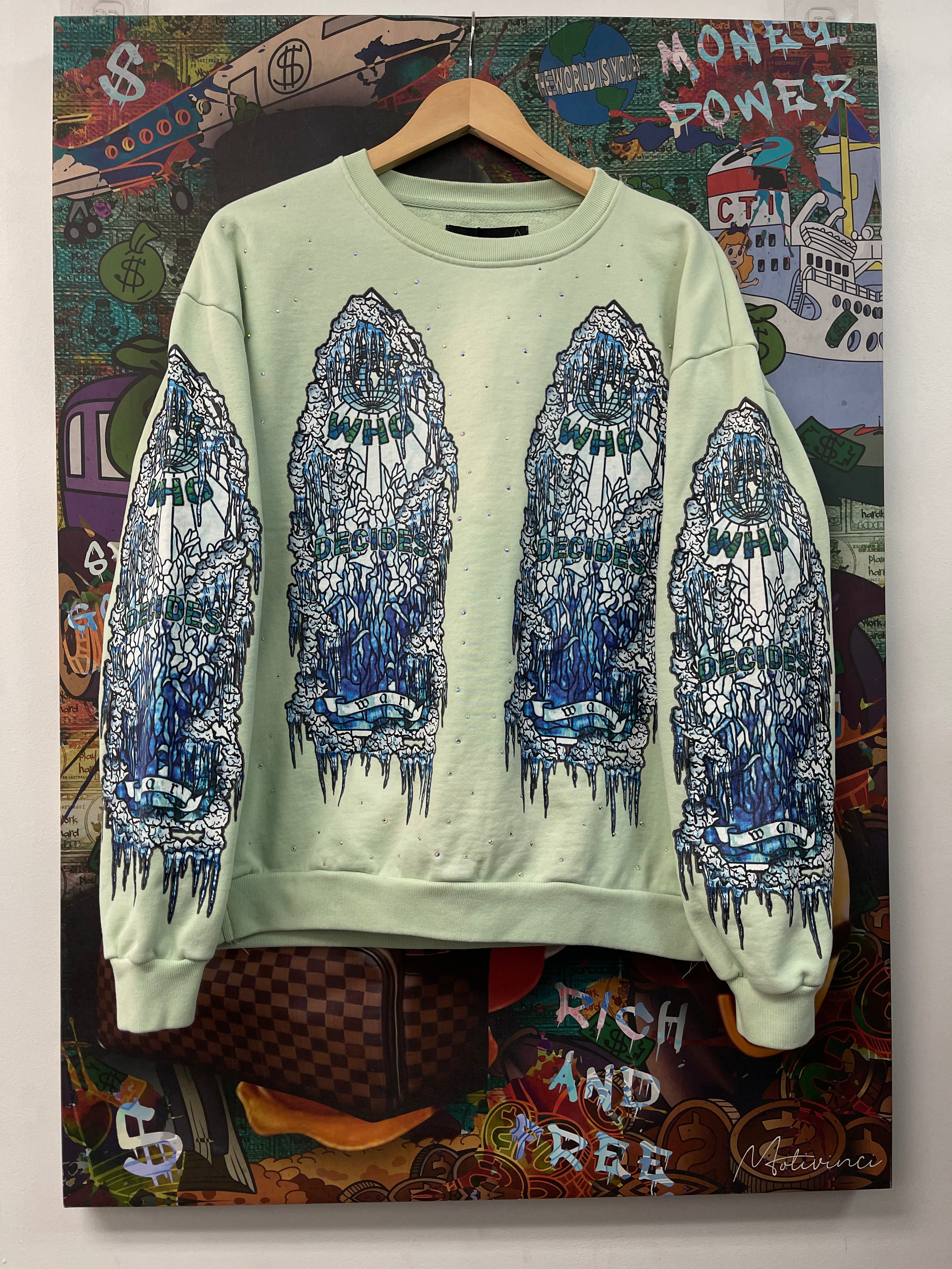 Who Decides War Mint Baby Blue Ice Crewneck