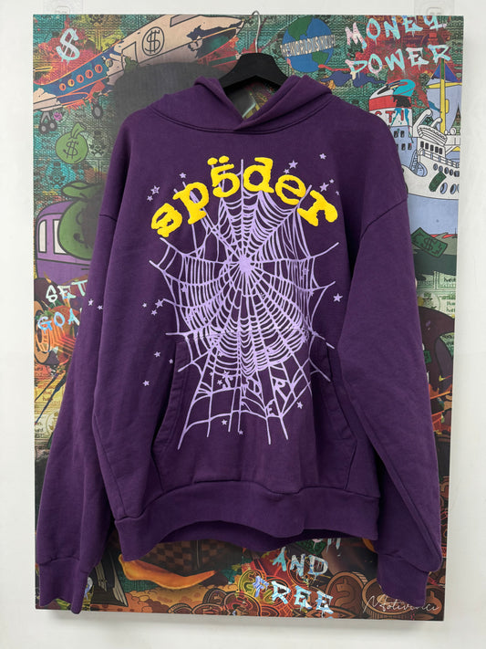 Sp5der Hoodie Purple Yellow Web Used Large N/A