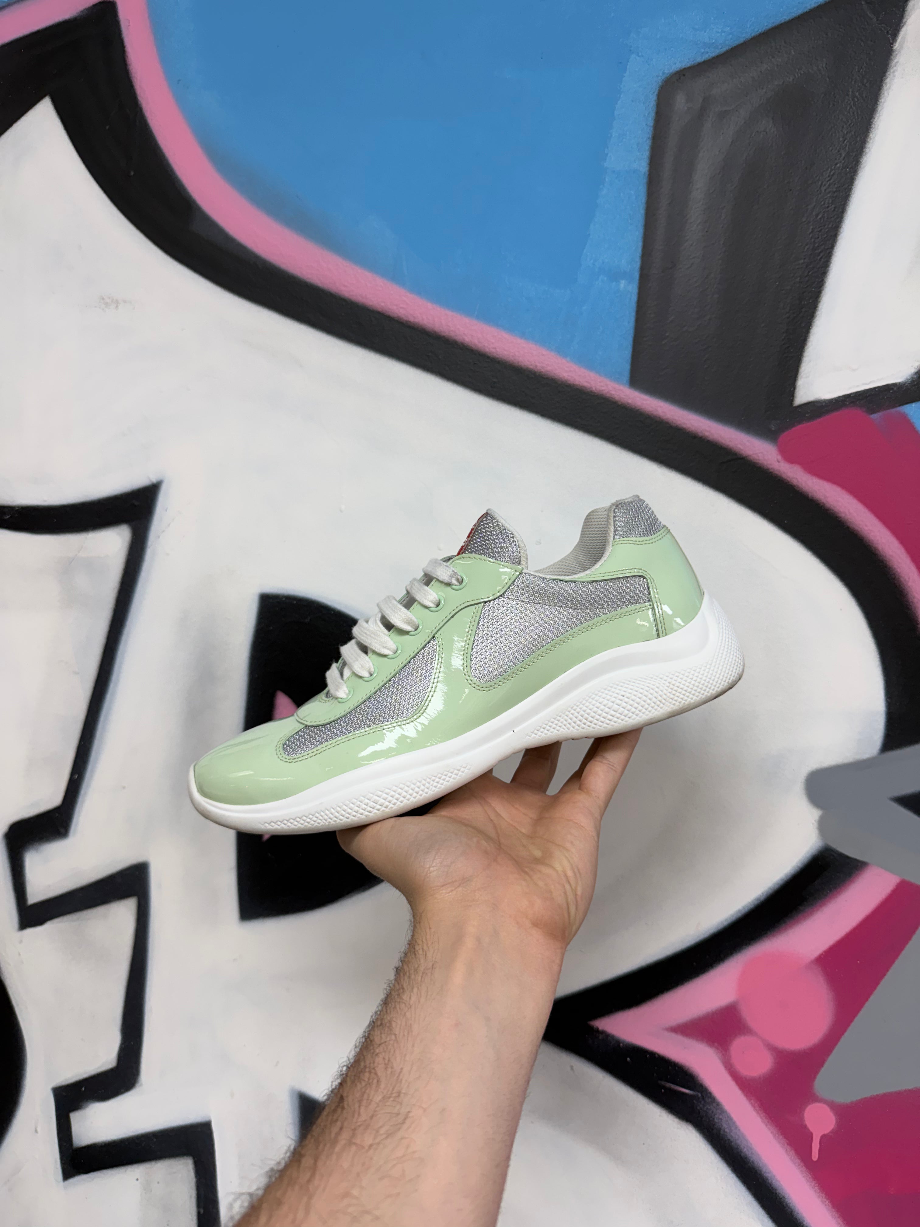 Prada Mint Patent Cup Sneakers