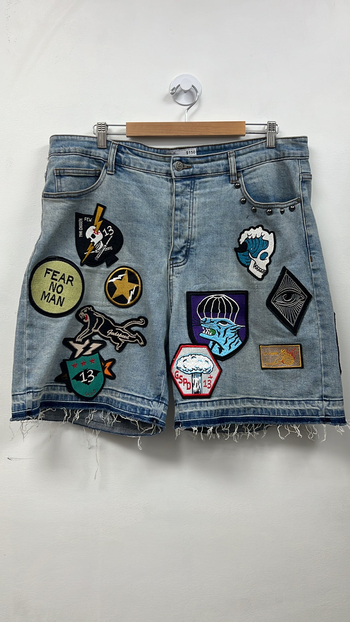 Godspeed Light Wash Patchwork Jean Shorts