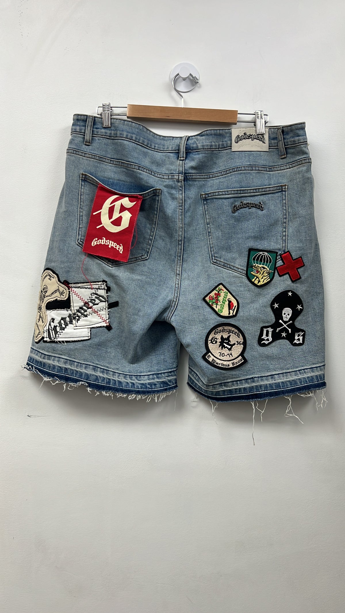 Godspeed Light Wash Patchwork Jean Shorts