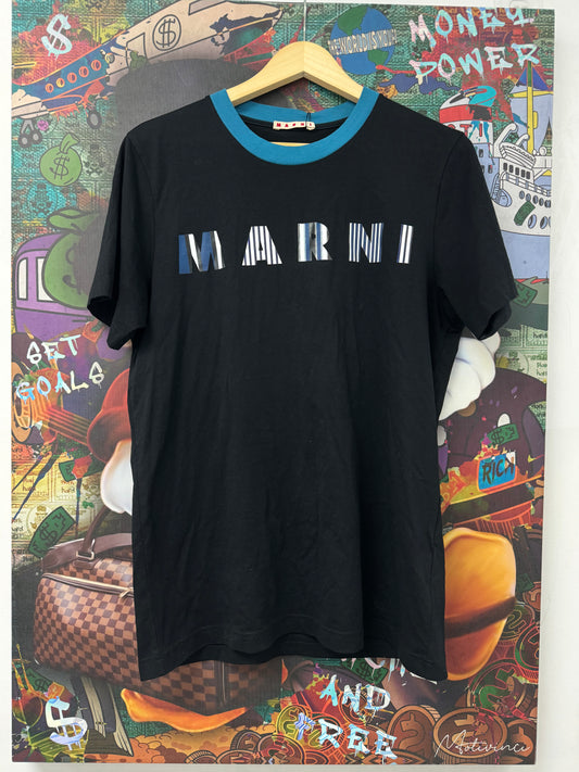Marni Chest Logo Tee Black Blue Used 46 (Small) N/A