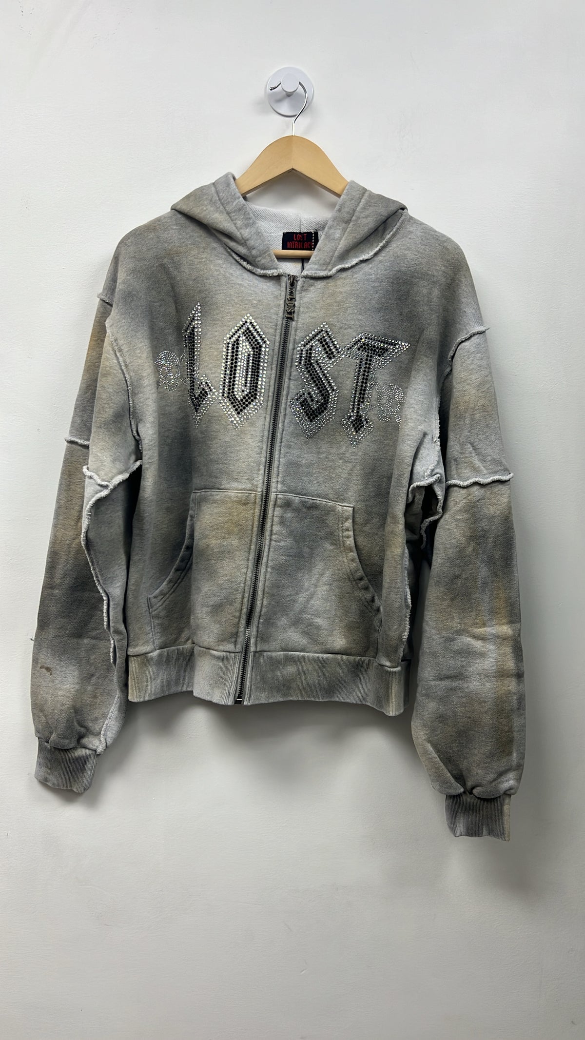 Lost Intricacy Grey Rhinestone Zip Up