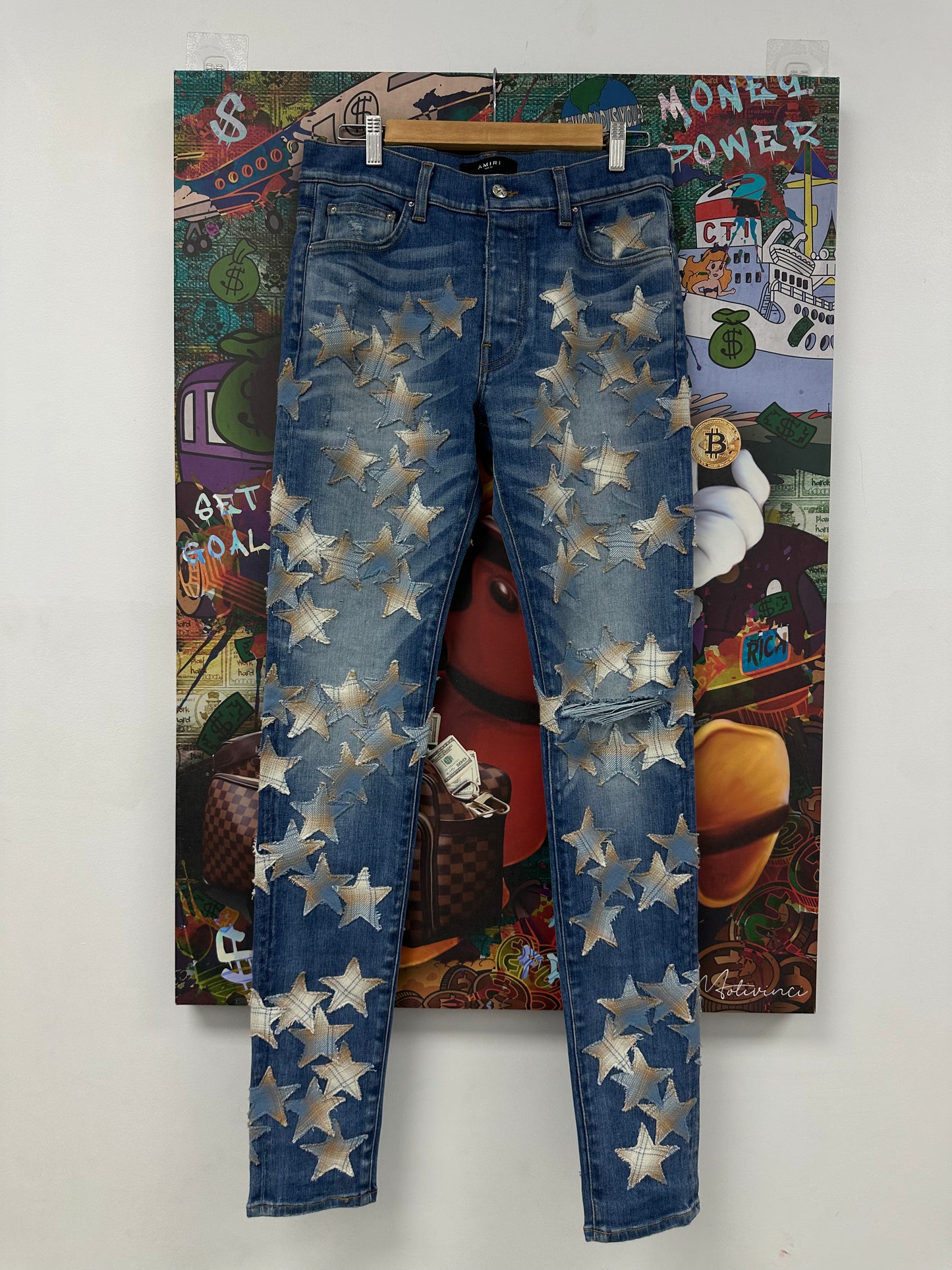 Amiri Chemist Jeans Light Wash Denim Stars Used 31 N/A